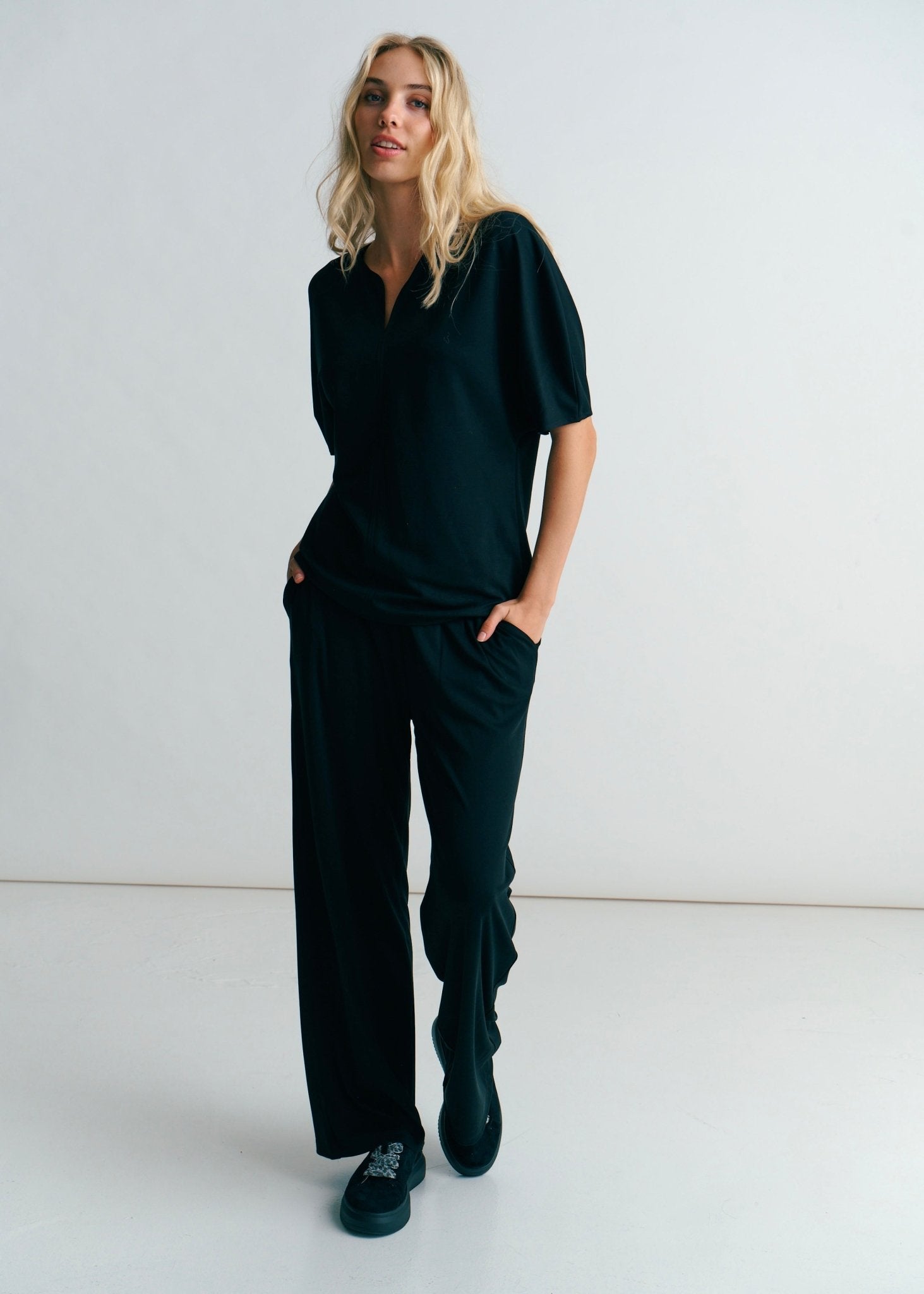 View our Kyoto Drop V Neck Tee In Black - by Tribute Store