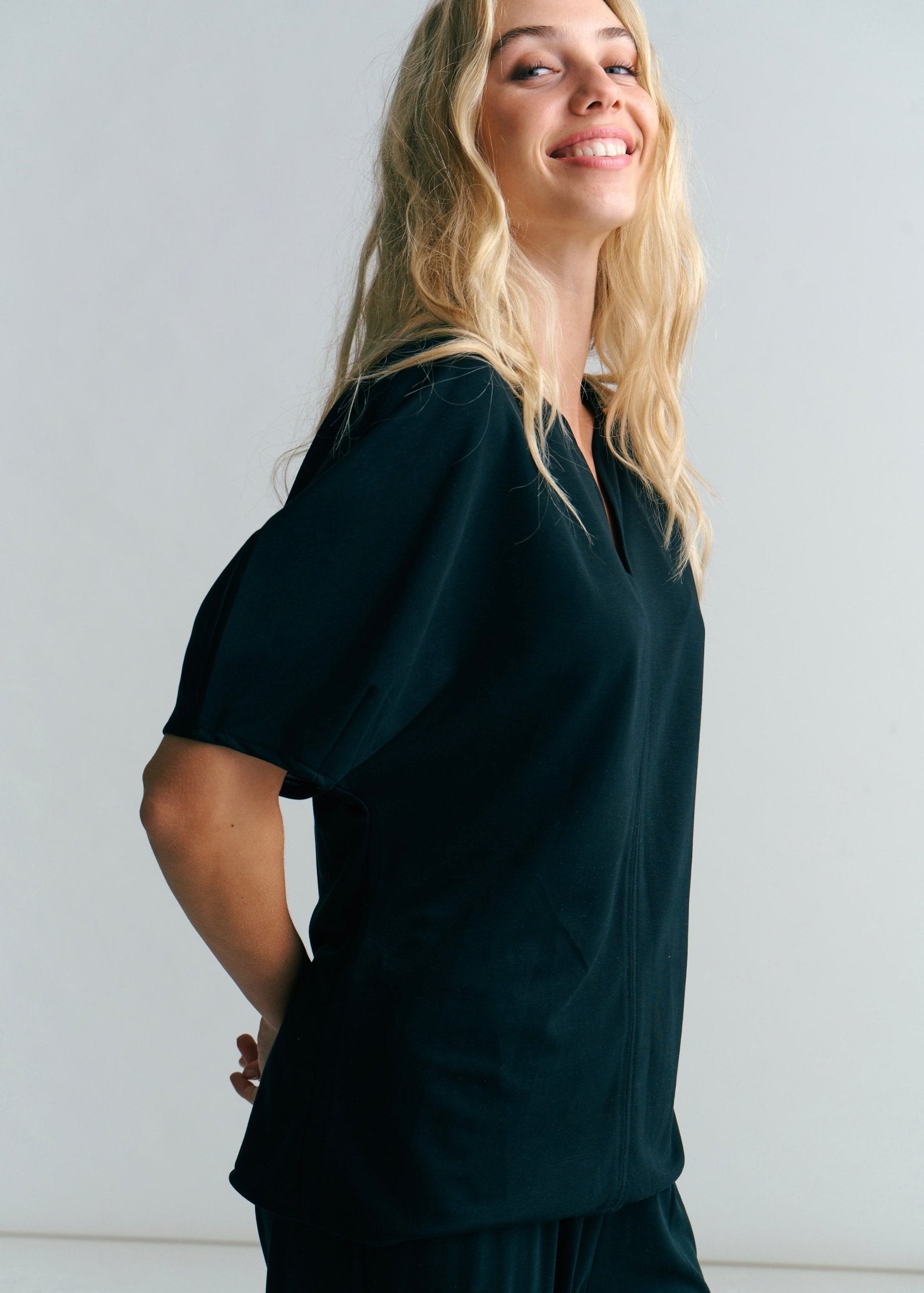 View our Kyoto Drop V Neck Tee In Black - by Tribute Store