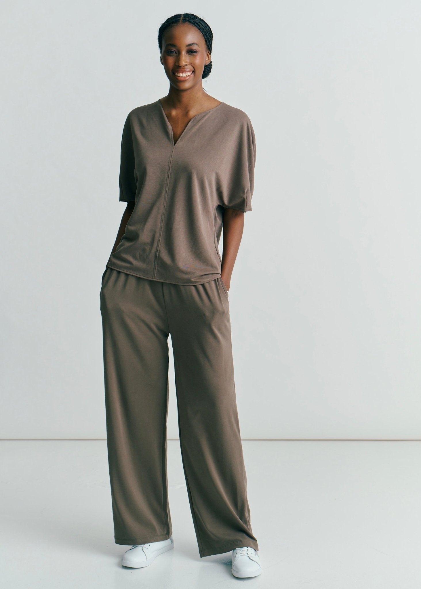 View our Kyoto Drop V Neck Tee In Dark Khaki - by Tribute Store