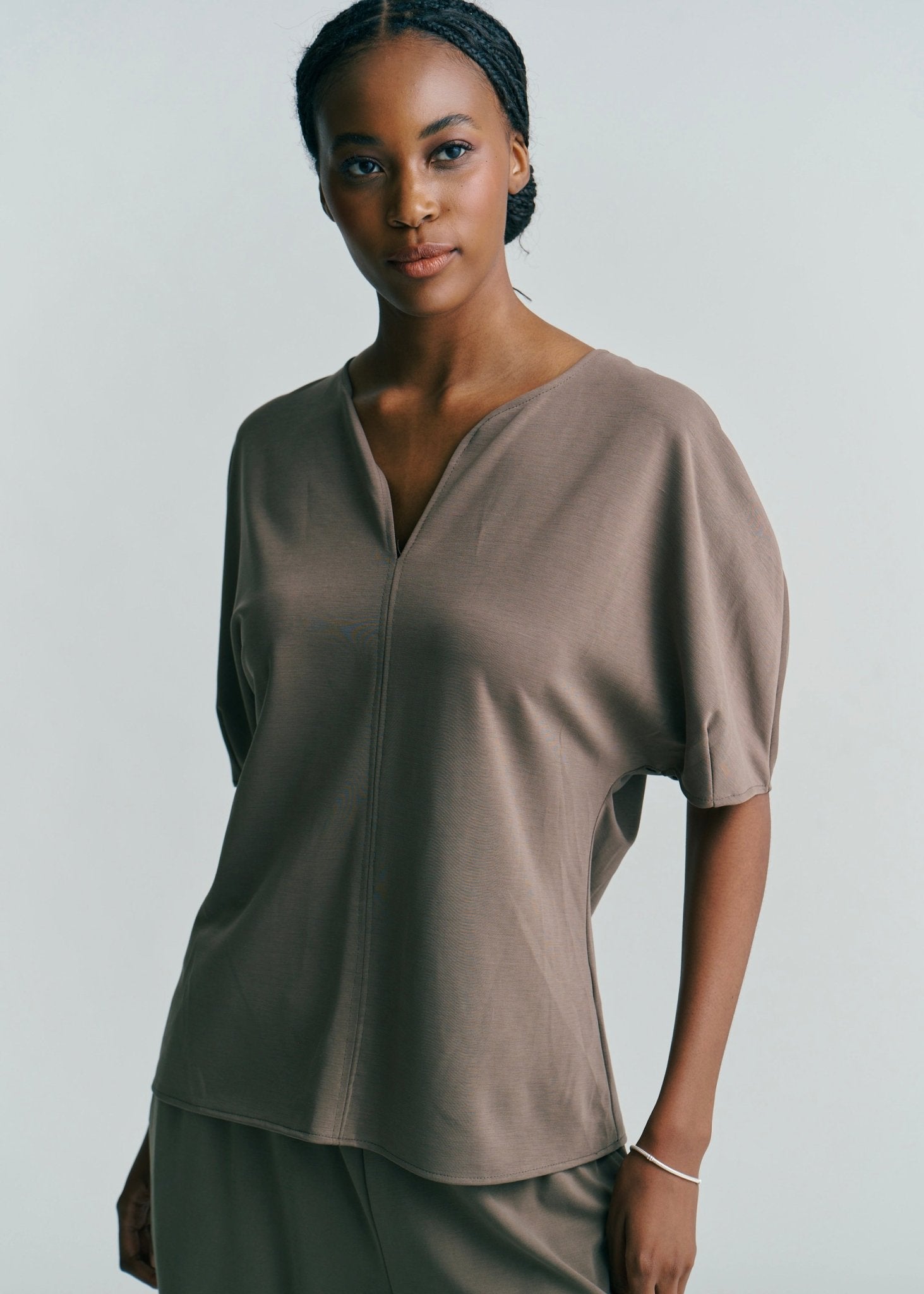 View our Kyoto Drop V Neck Tee In Dark Khaki - by Tribute Store