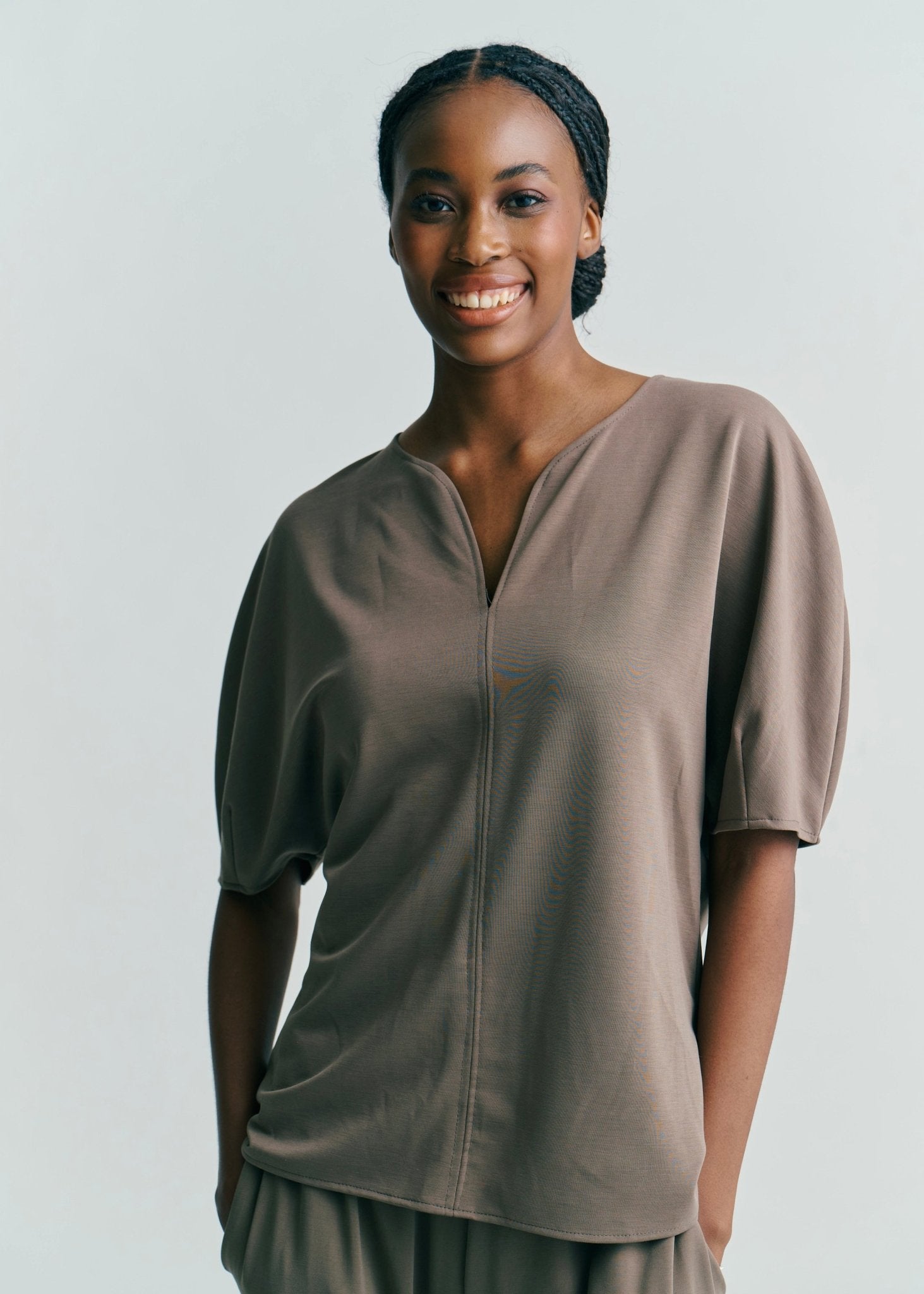 View our Kyoto Drop V Neck Tee In Dark Khaki - by Tribute Store