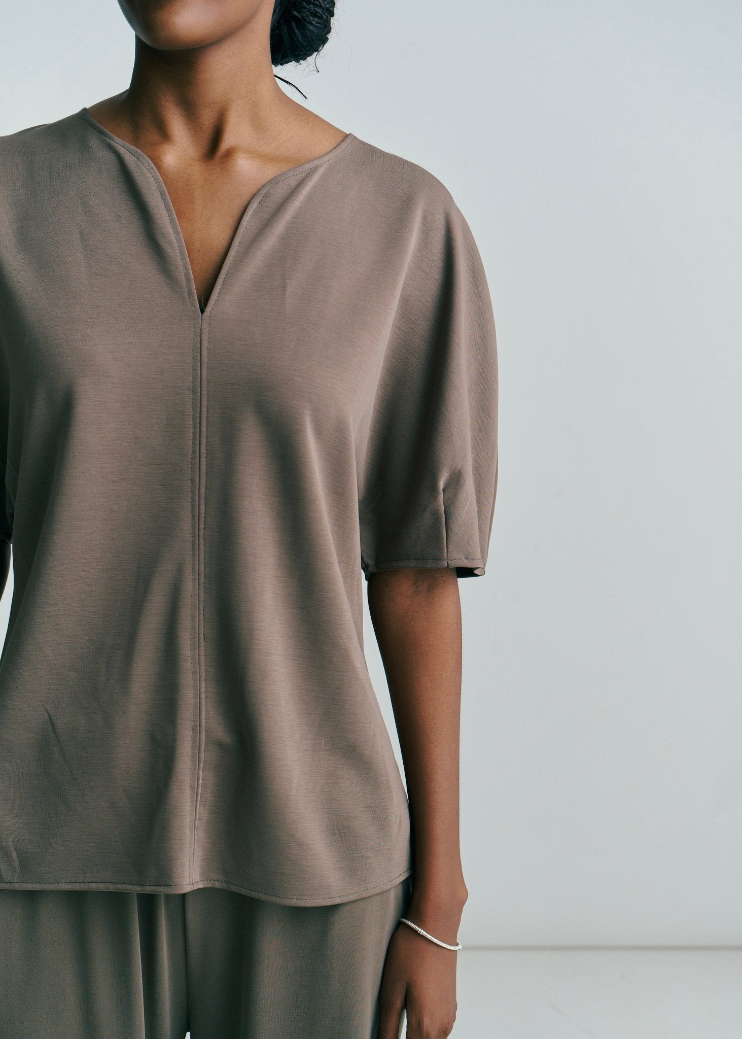 View our Kyoto Drop V Neck Tee In Dark Khaki - by Tribute Store