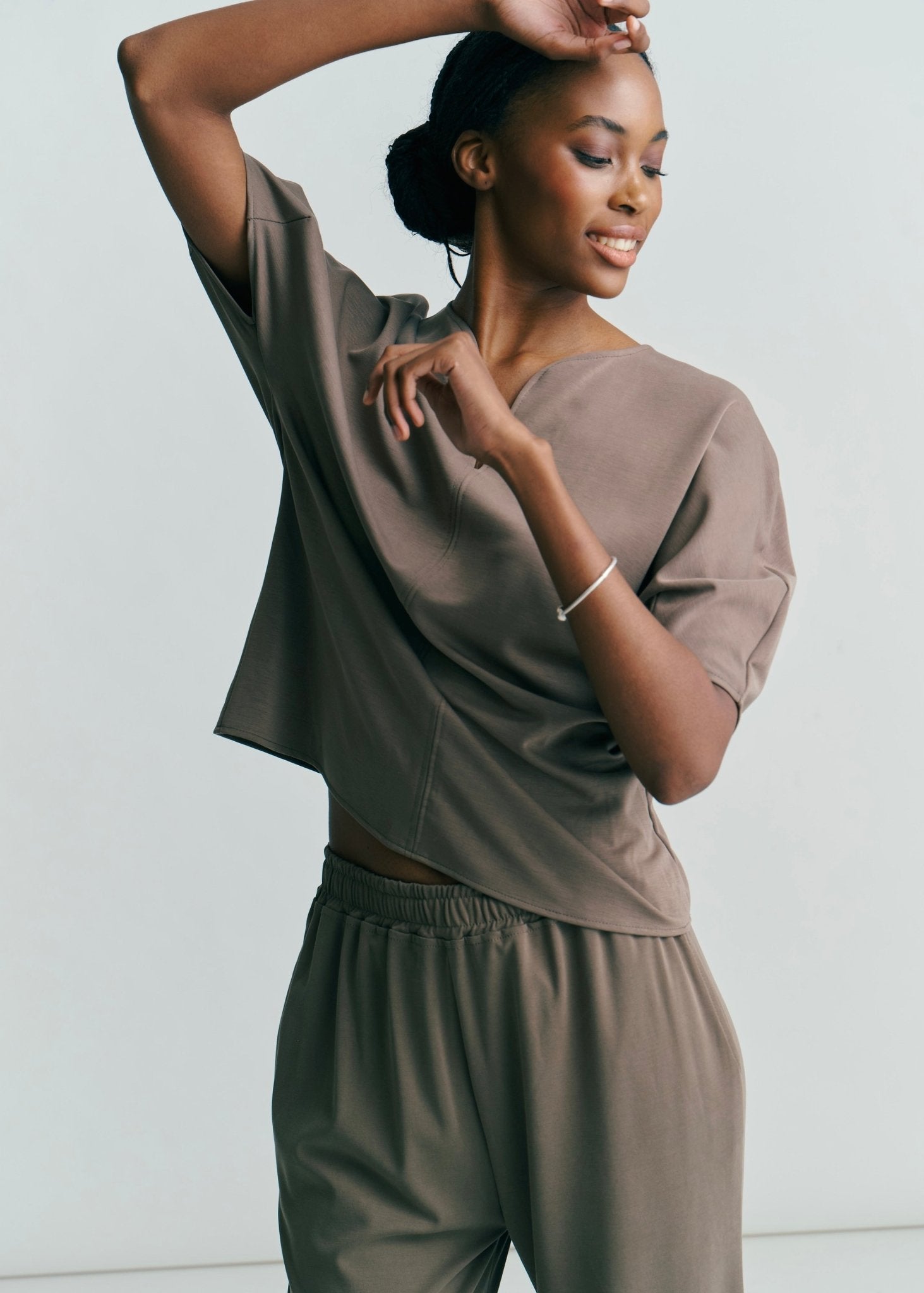 View our Kyoto Drop V Neck Tee In Dark Khaki - by Tribute Store