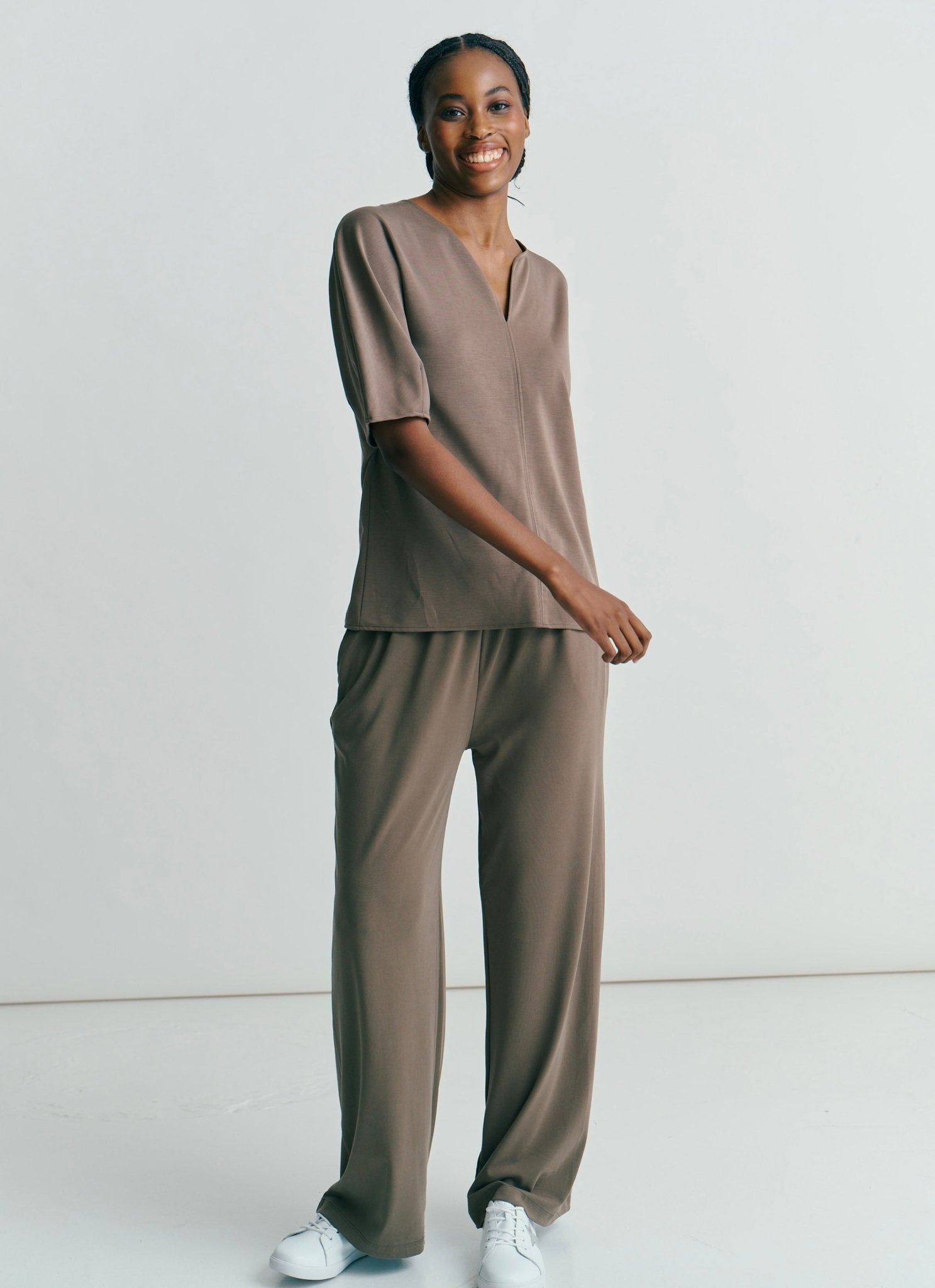 View our Kyoto Drop V Neck Tee In Dark Khaki - by Tribute Store