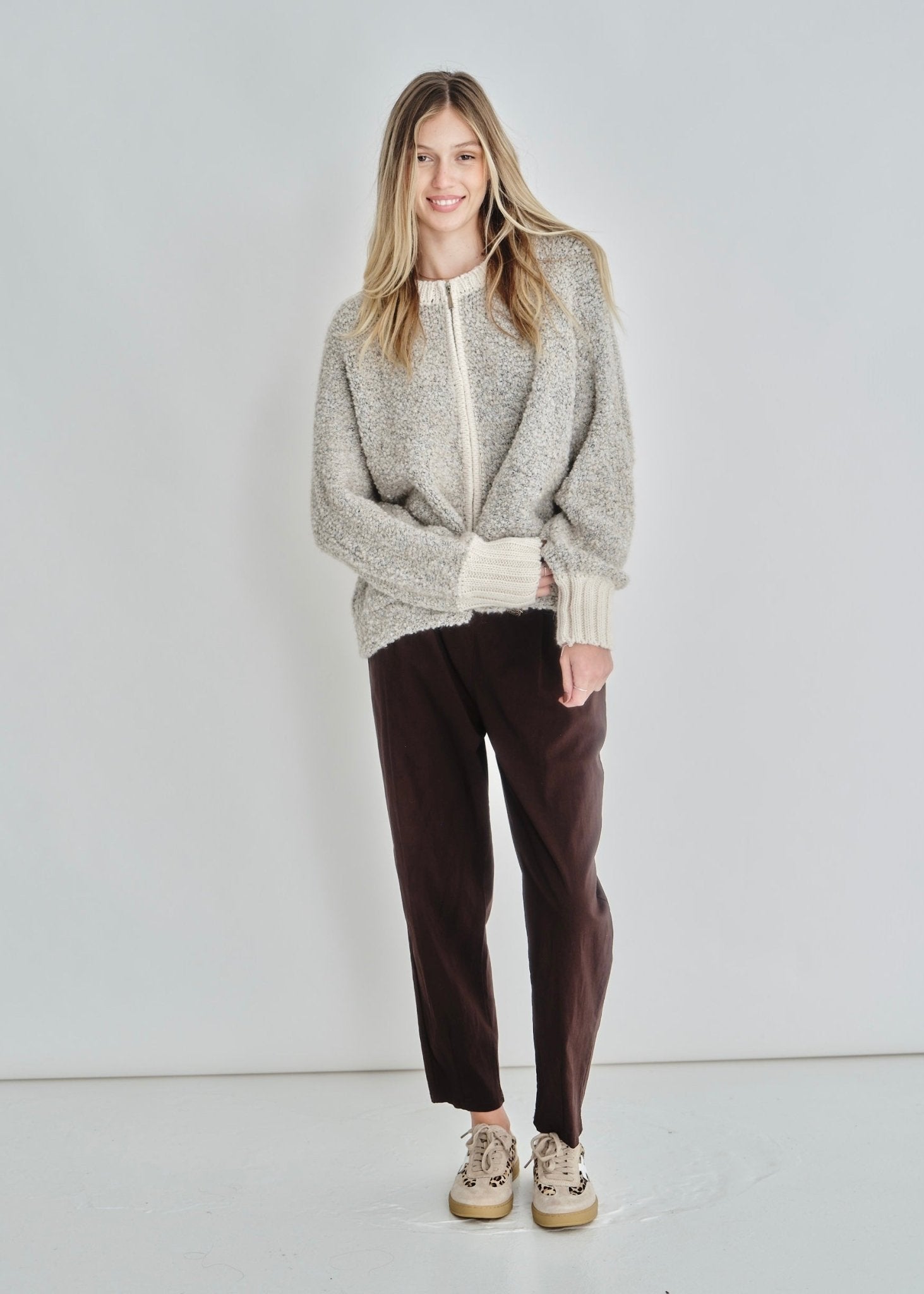 View our Laguna Chunky Zip Bomber In Beige - by Tribute Store