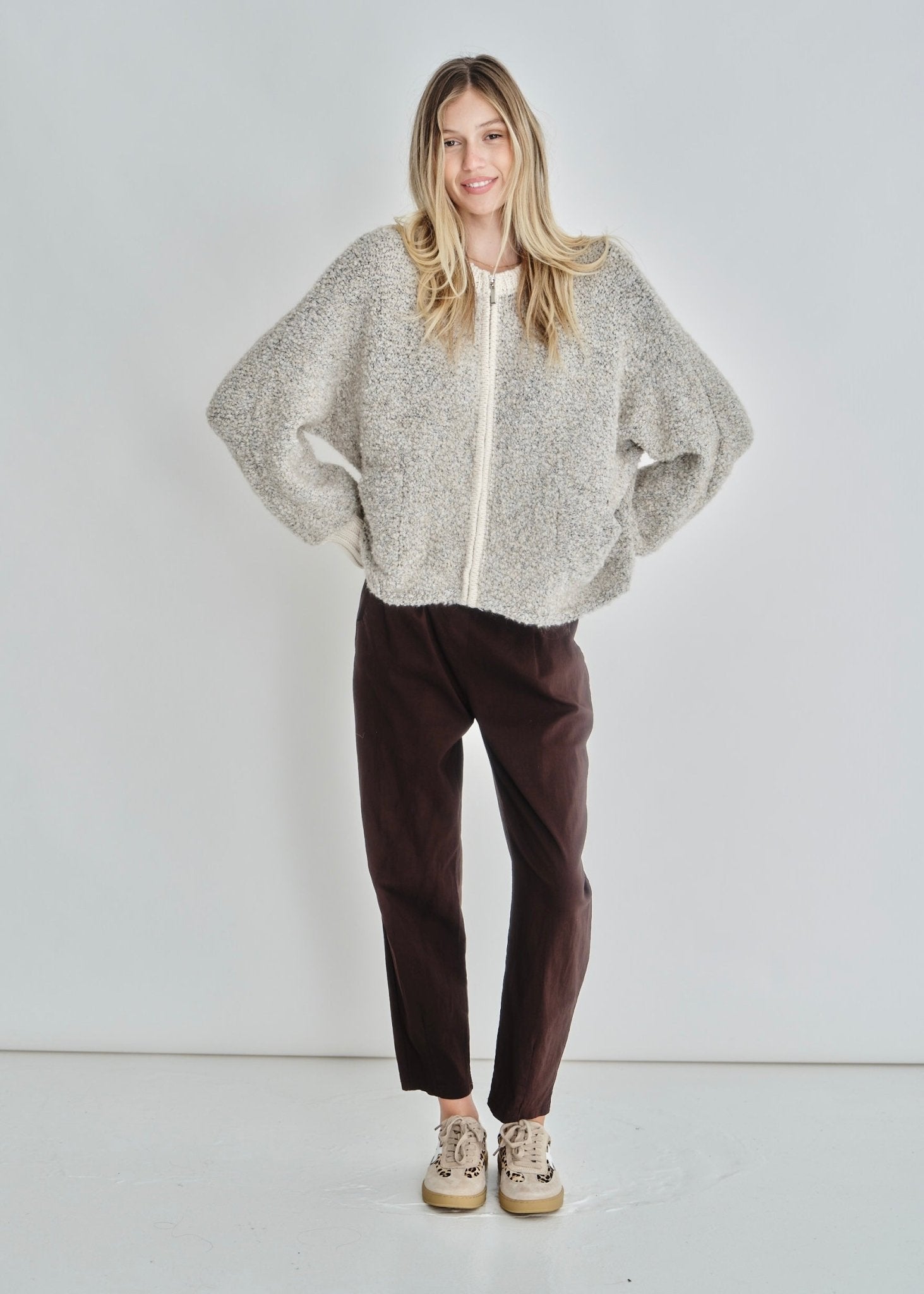 View our Laguna Chunky Zip Bomber In Beige - by Tribute Store