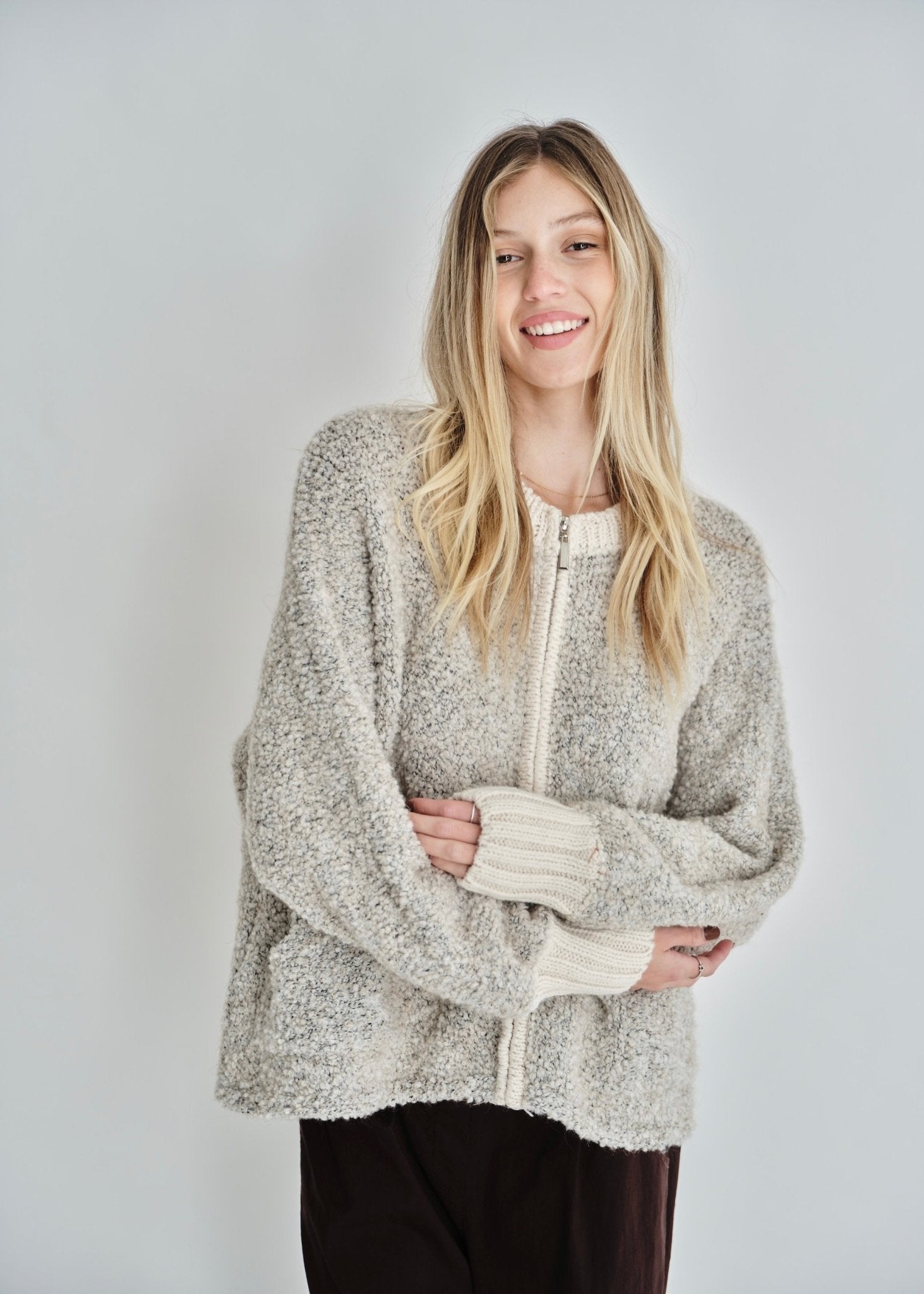 View our Laguna Chunky Zip Bomber In Beige - by Tribute Store