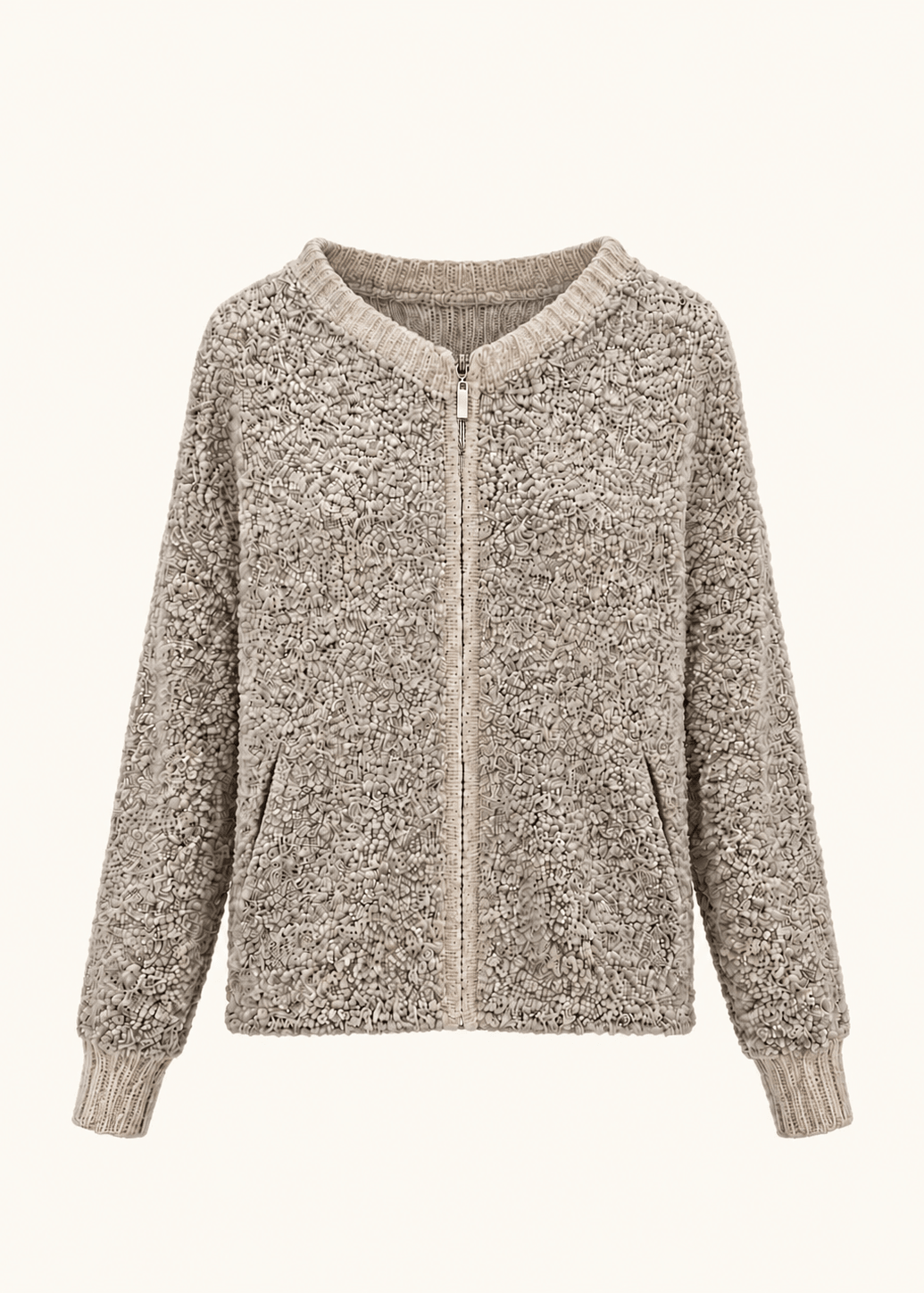 View our Laguna Chunky Zip Bomber Knit In Beige - by Tribute Store