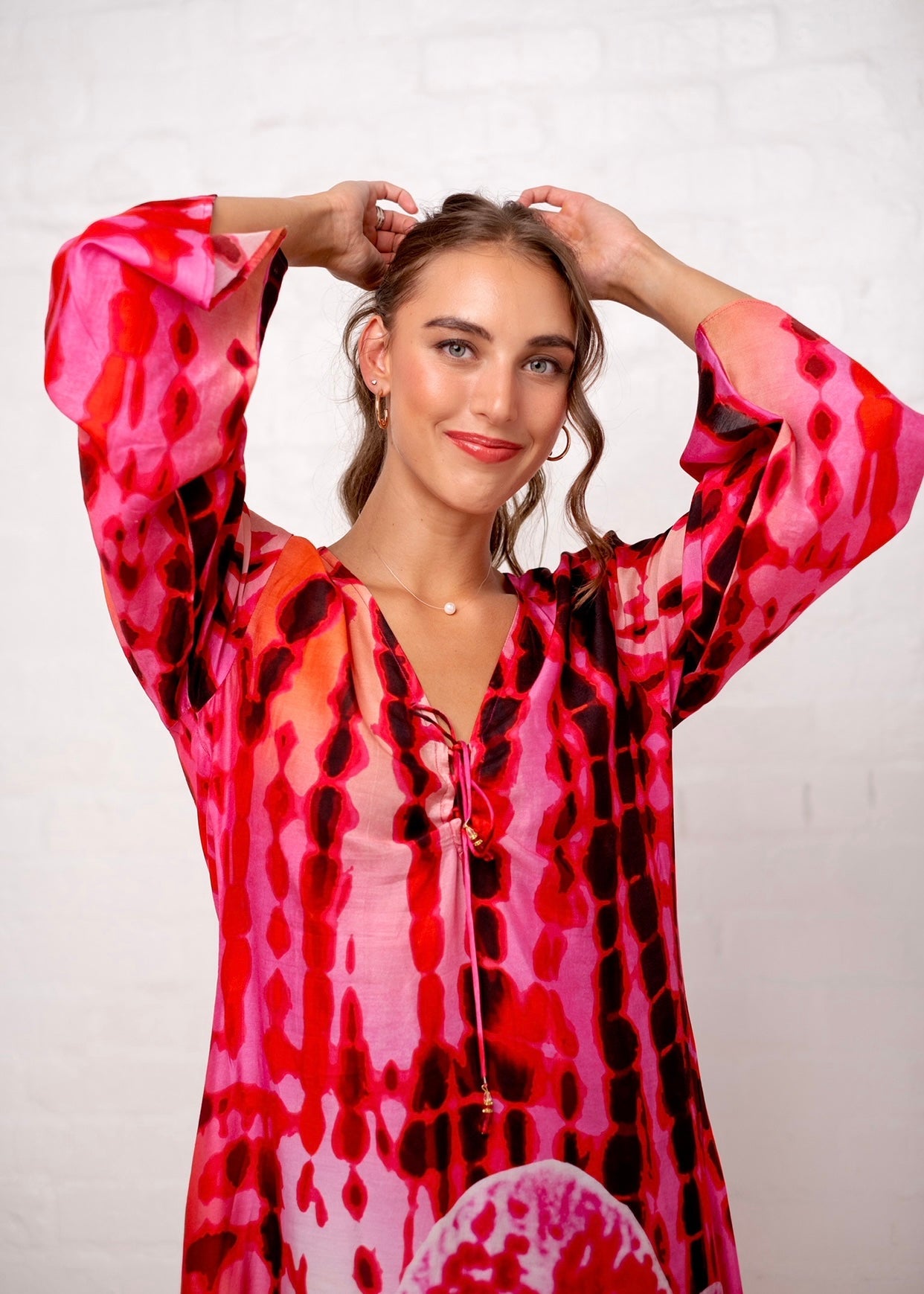 View our Lanira Dress With Bold Pink Orchard Print - by Tribute Store