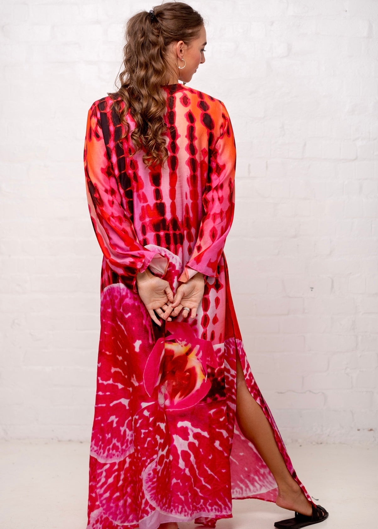 View our Lanira Dress With Bold Pink Orchard Print - by Tribute Store