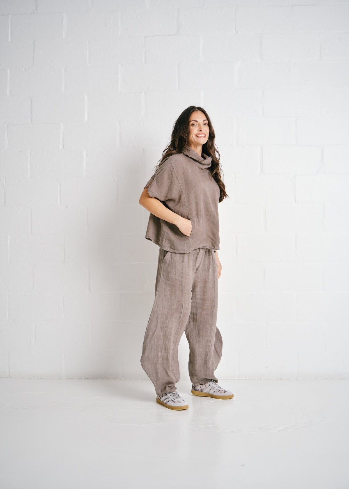 View our Laurent Italian Linen Top In Taupe - by Tribute Store