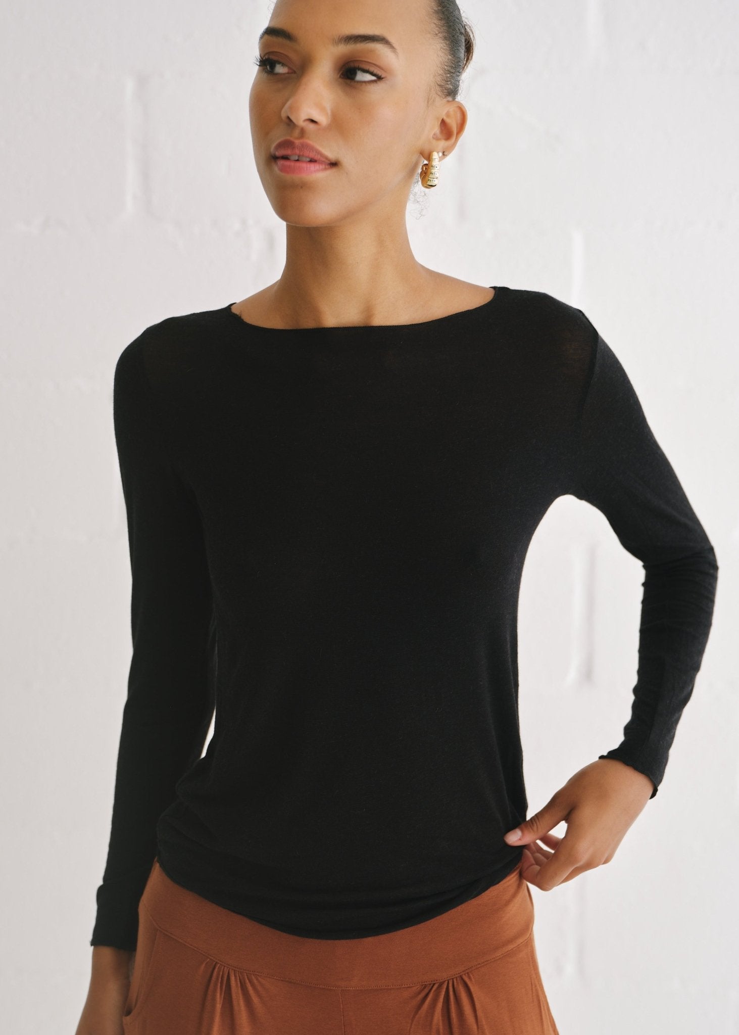 View our Leah Italian Cashmere Blend Sheer Top In Black - by Tribute Store