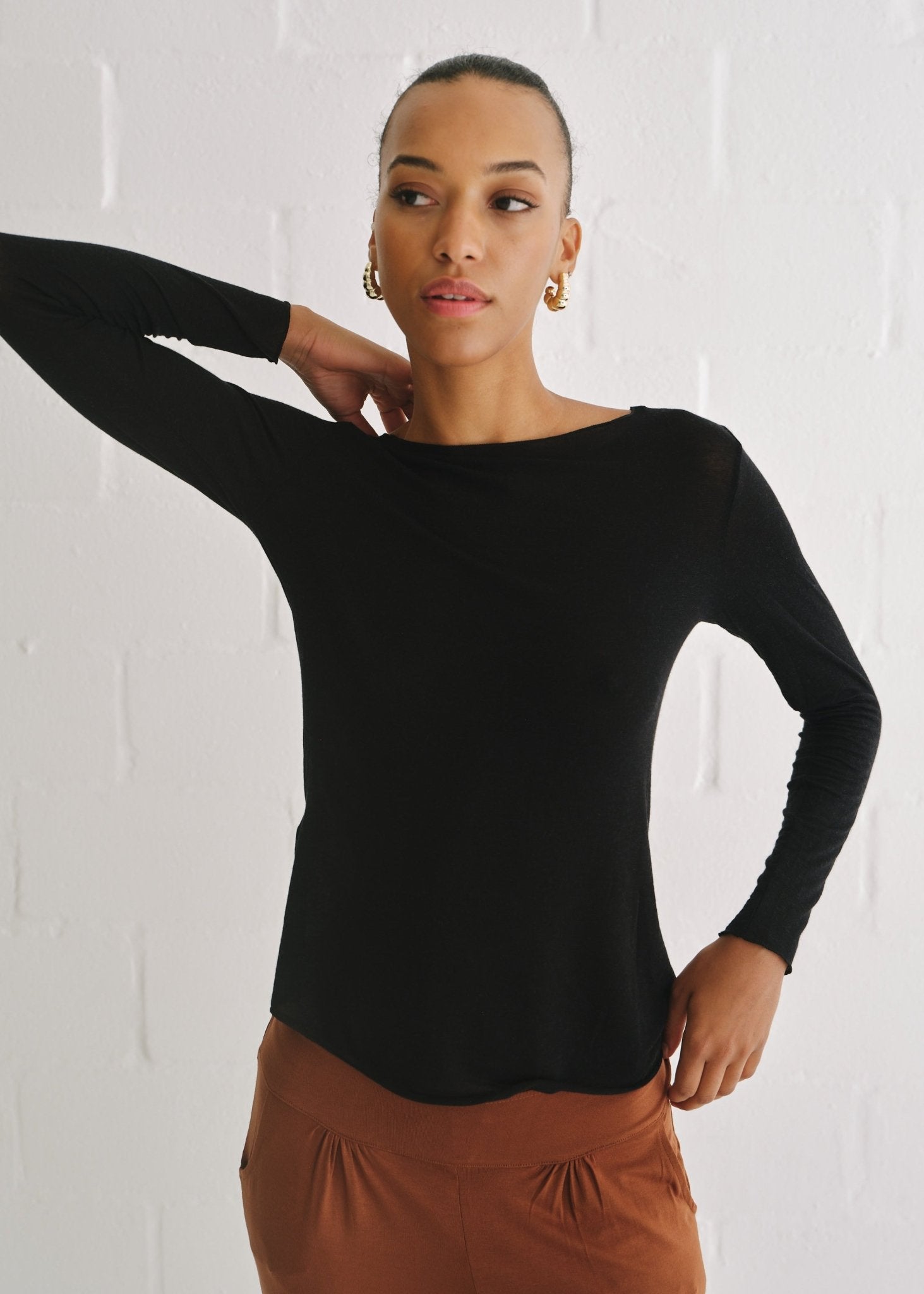 View our Leah Italian Cashmere Blend Sheer Top In Black - by Tribute Store