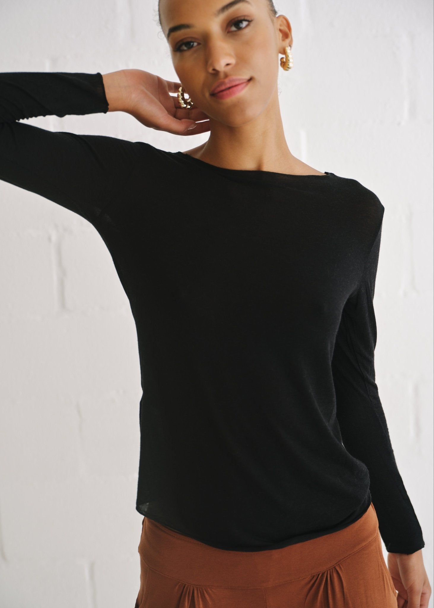 View our Leah Italian Cashmere Blend Sheer Top In Black - by Tribute Store