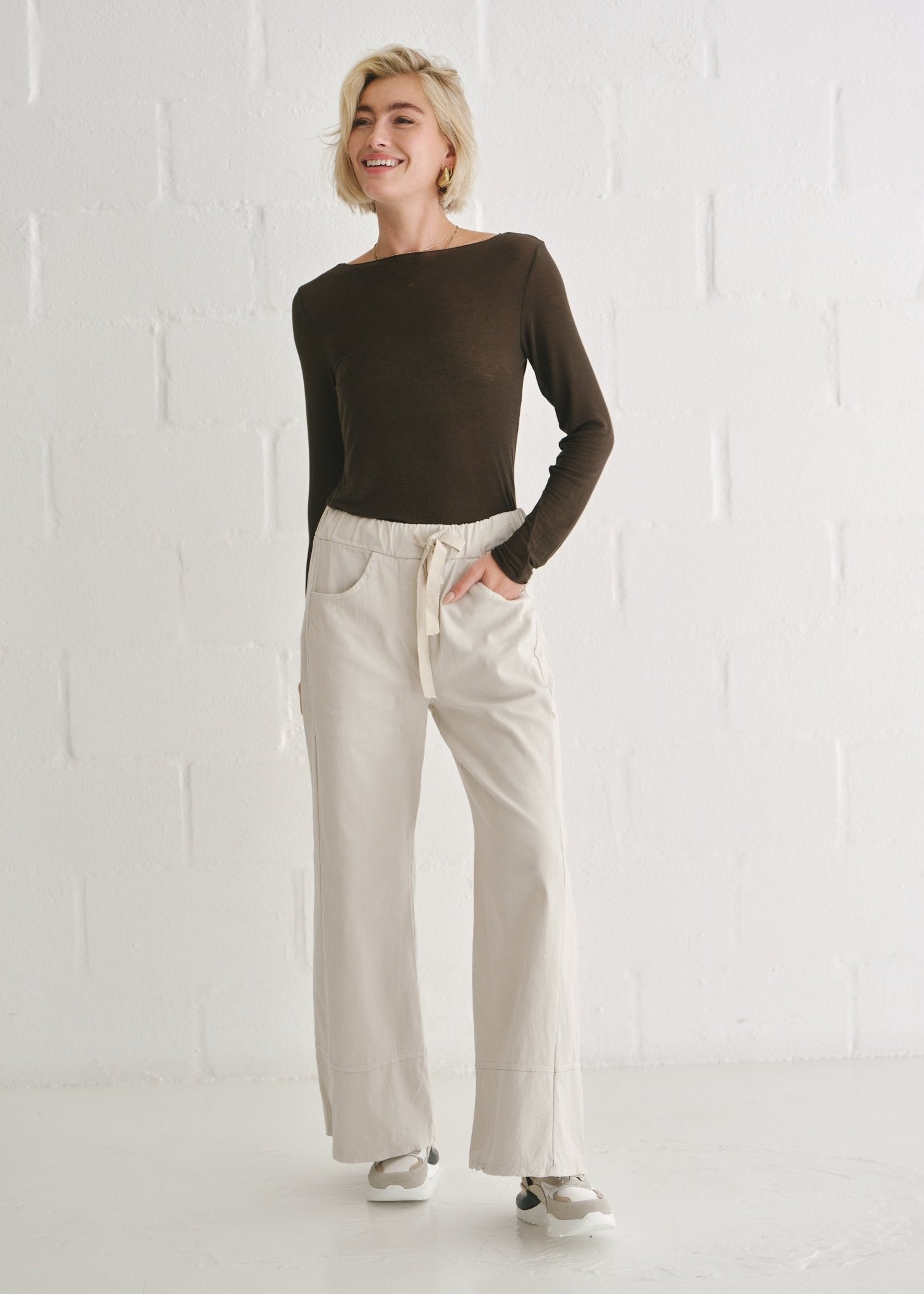 View our Leah Italian Cashmere Blend Sheer Top In Chocolate - by Tribute Store