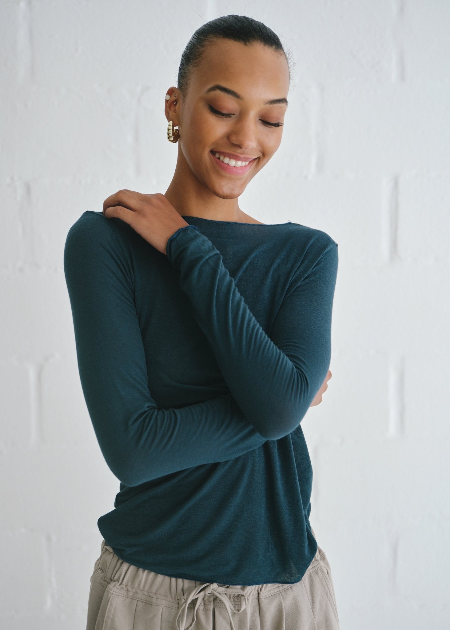 View our Leah Italian Cashmere Blend Sheer Top In Green - by Tribute Store