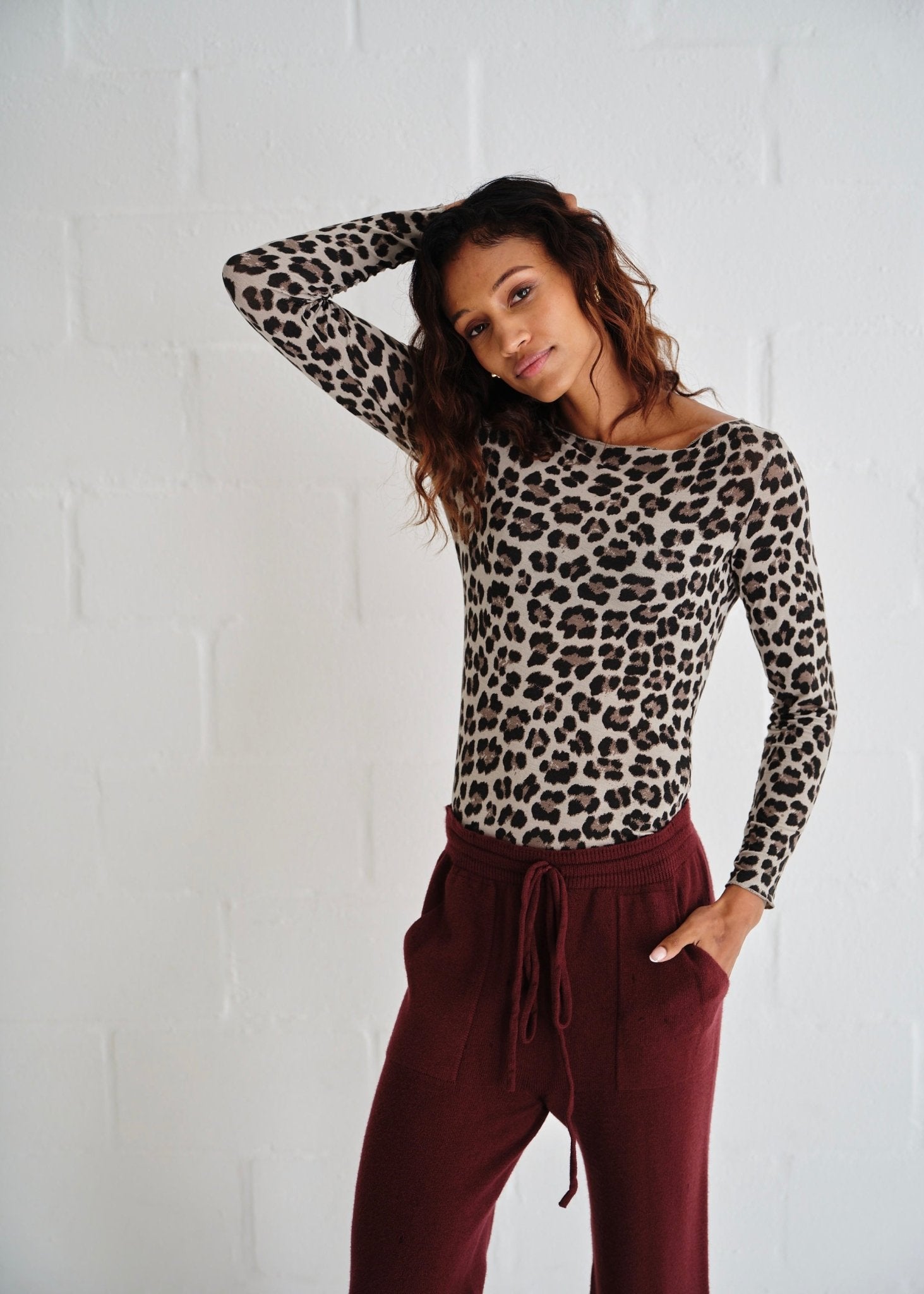View our Leah Italian Cashmere Blend Sheer Top In Grey Leopard - by Tribute Store