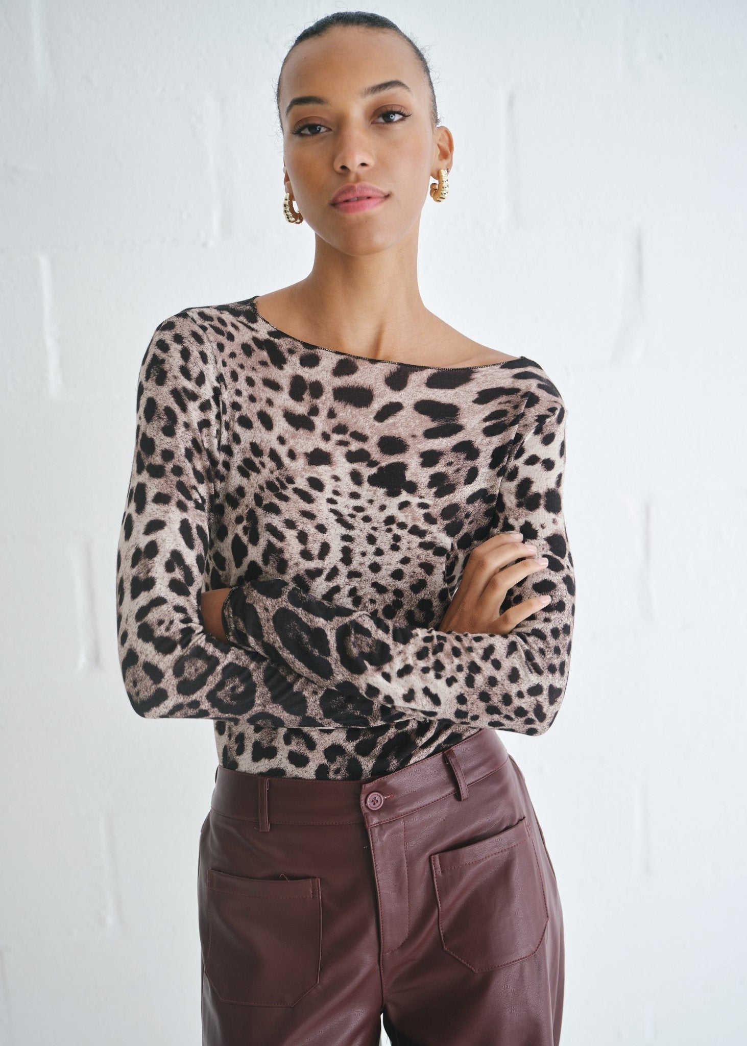 View our Leah Italian Cashmere Blend Sheer Top In Grey Leopard - by Tribute Store