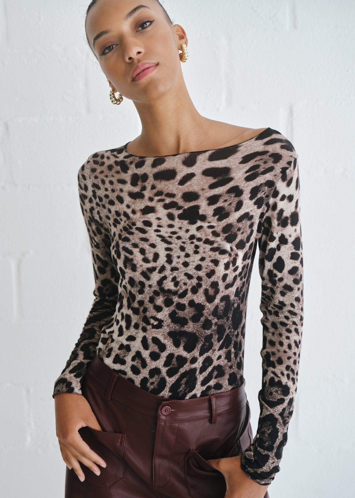 View our Leah Italian Cashmere Blend Sheer Top In Grey Leopard - by Tribute Store