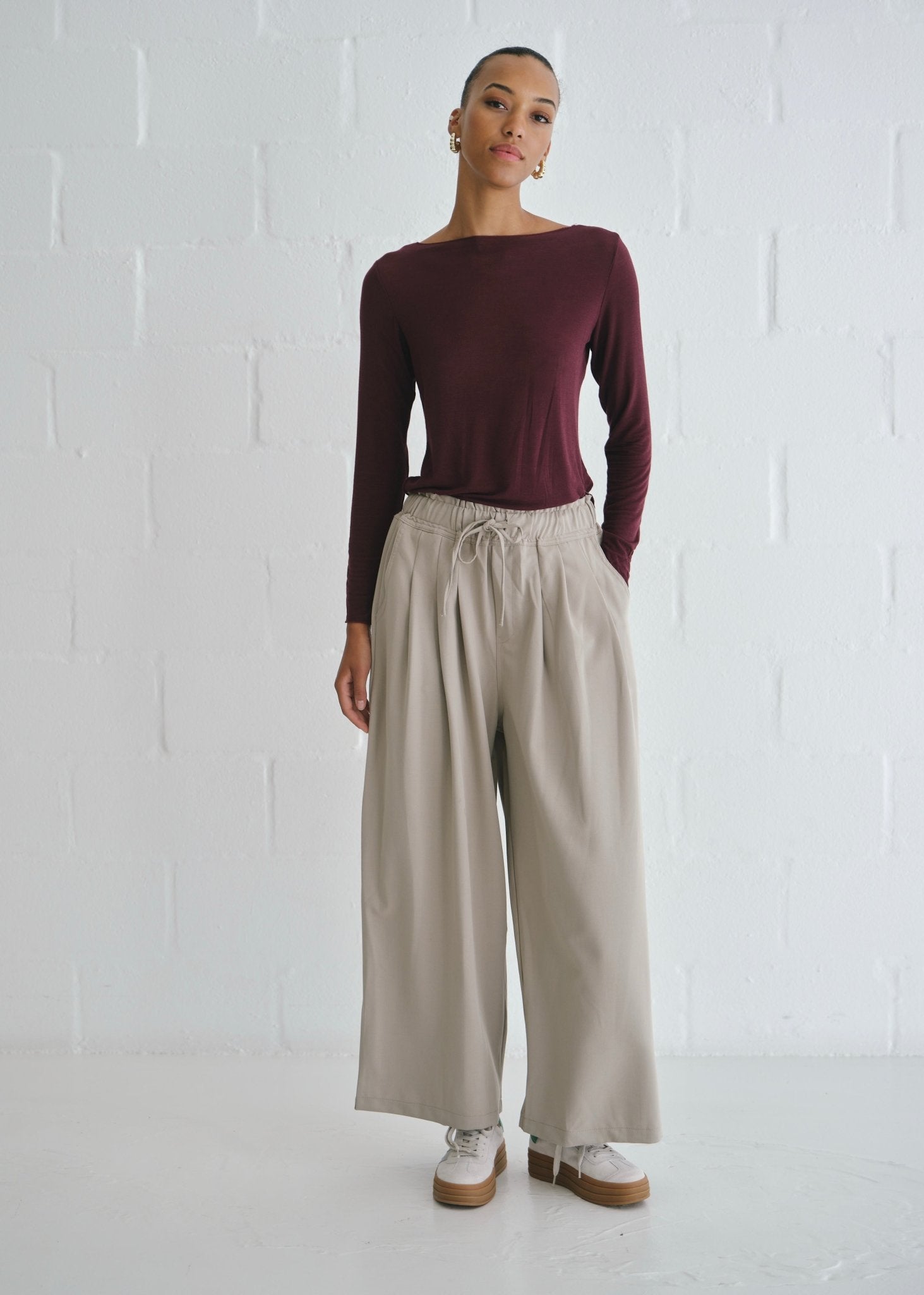 View our Leah Italian Cashmere Blend Sheer Top In Maroon - by Tribute Store