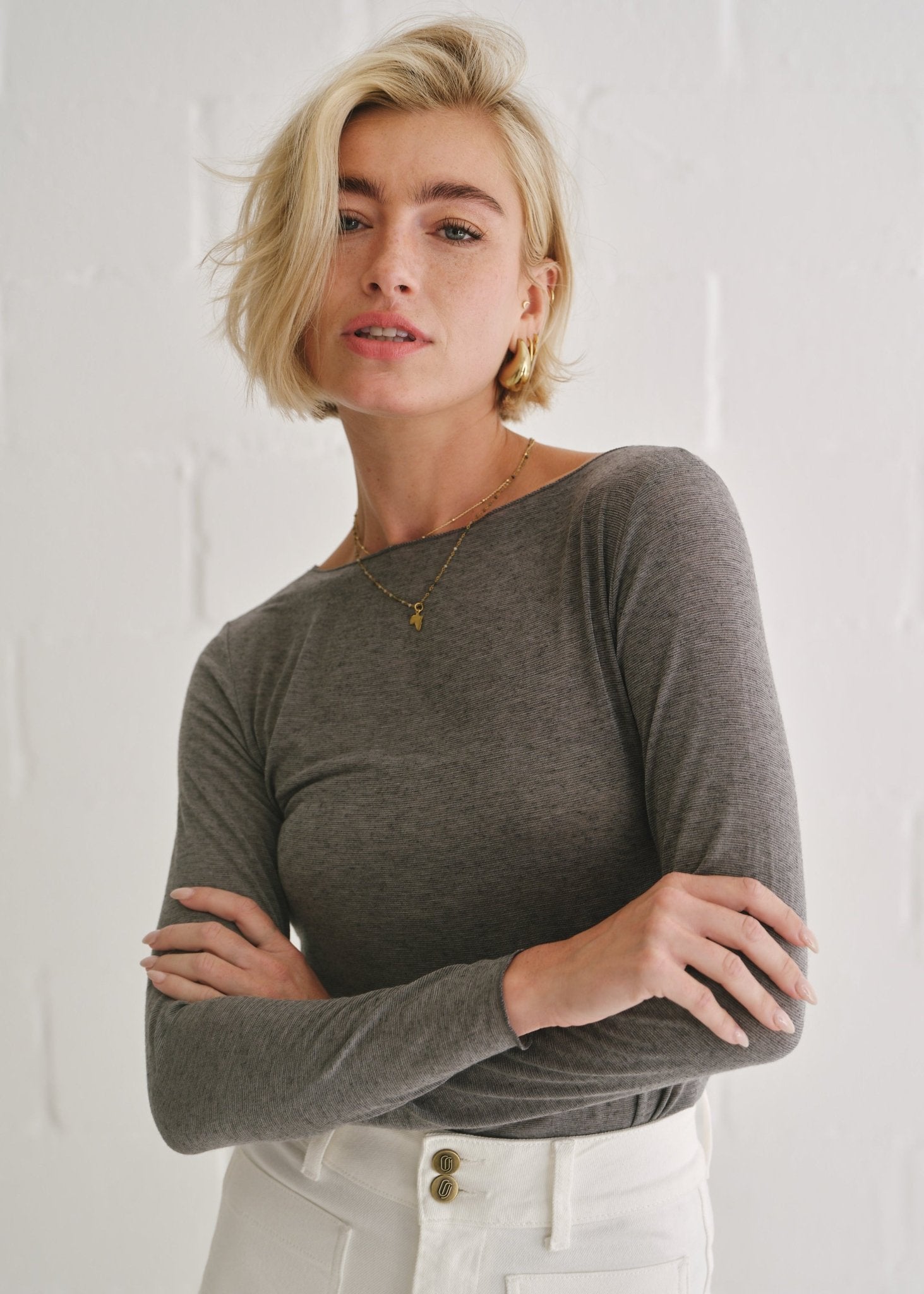 View our Leah Italian Cashmere Blend Sheer Top In Melange Grey - by Tribute Store