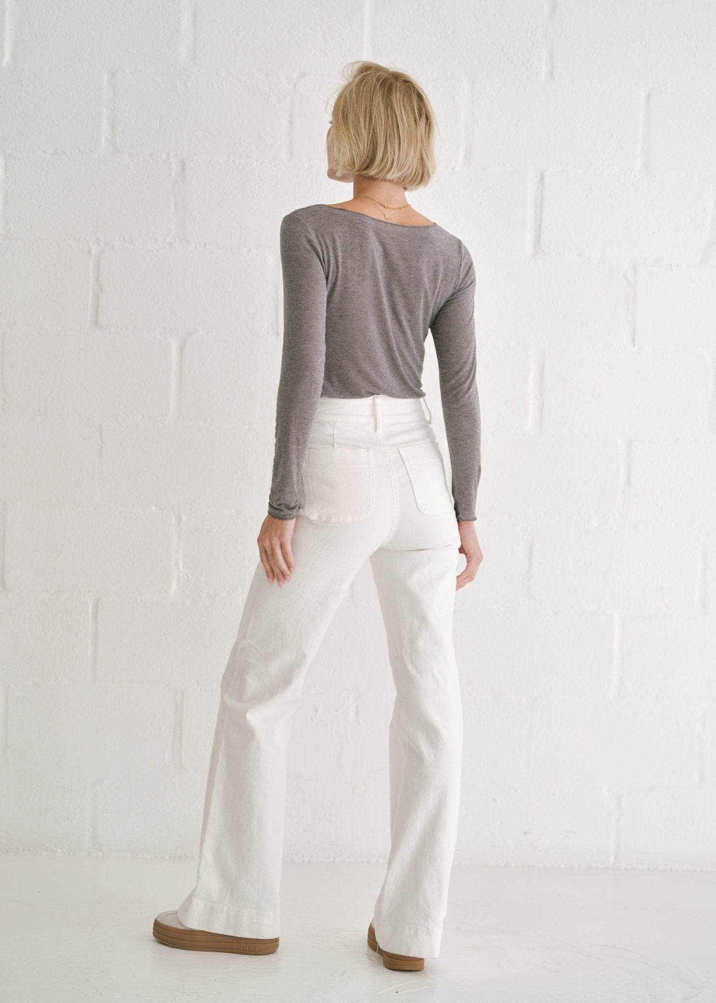 View our Leah Italian Cashmere Blend Sheer Top In Melange Grey - by Tribute Store