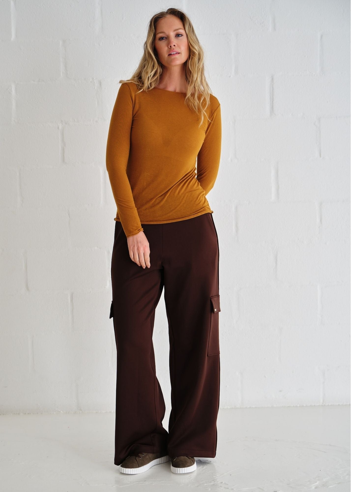 View our Leah Italian Cashmere Blend Sheer Top In Mustard - by Tribute Store