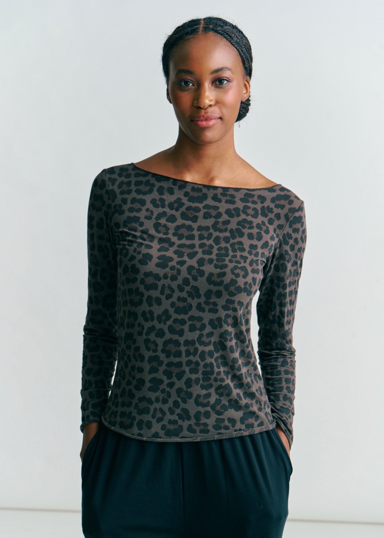 View our Leah Italian Sheer Top With Leopard Print In Chocolate - by Tribute Store