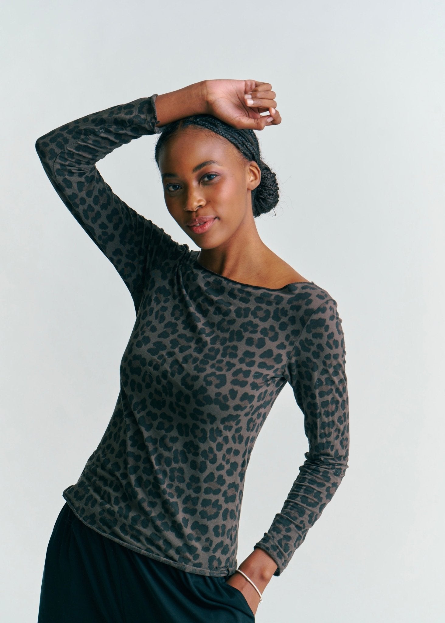 View our Leah Italian Sheer Top With Leopard Print In Chocolate - by Tribute Store