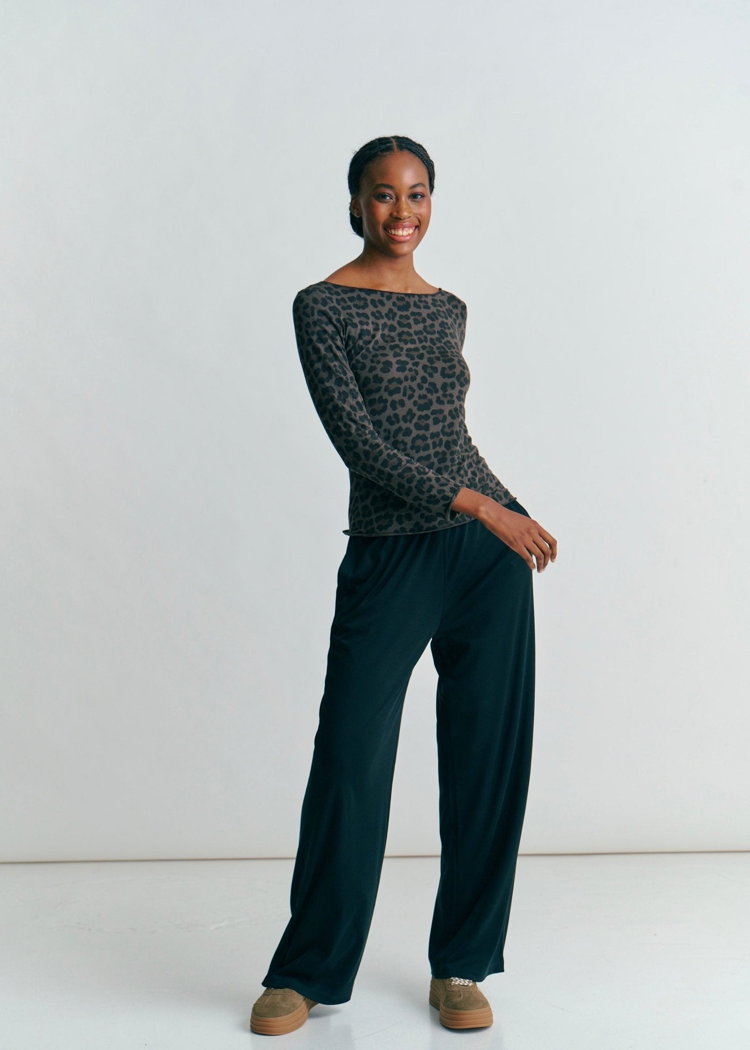 View our Leah Italian Sheer Top With Leopard Print In Chocolate - by Tribute Store