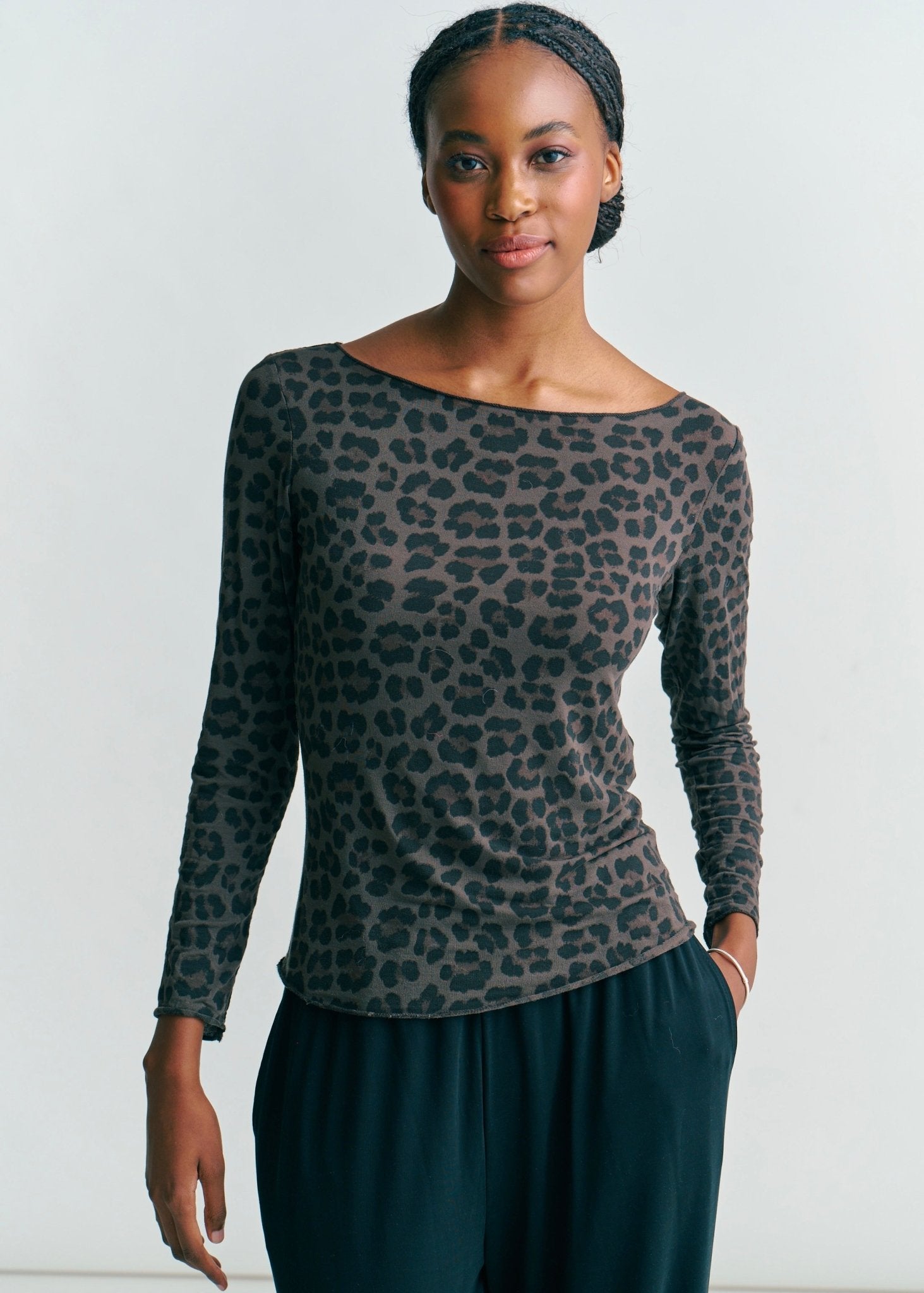 View our Leah Italian Sheer Top With Leopard Print In Chocolate - by Tribute Store