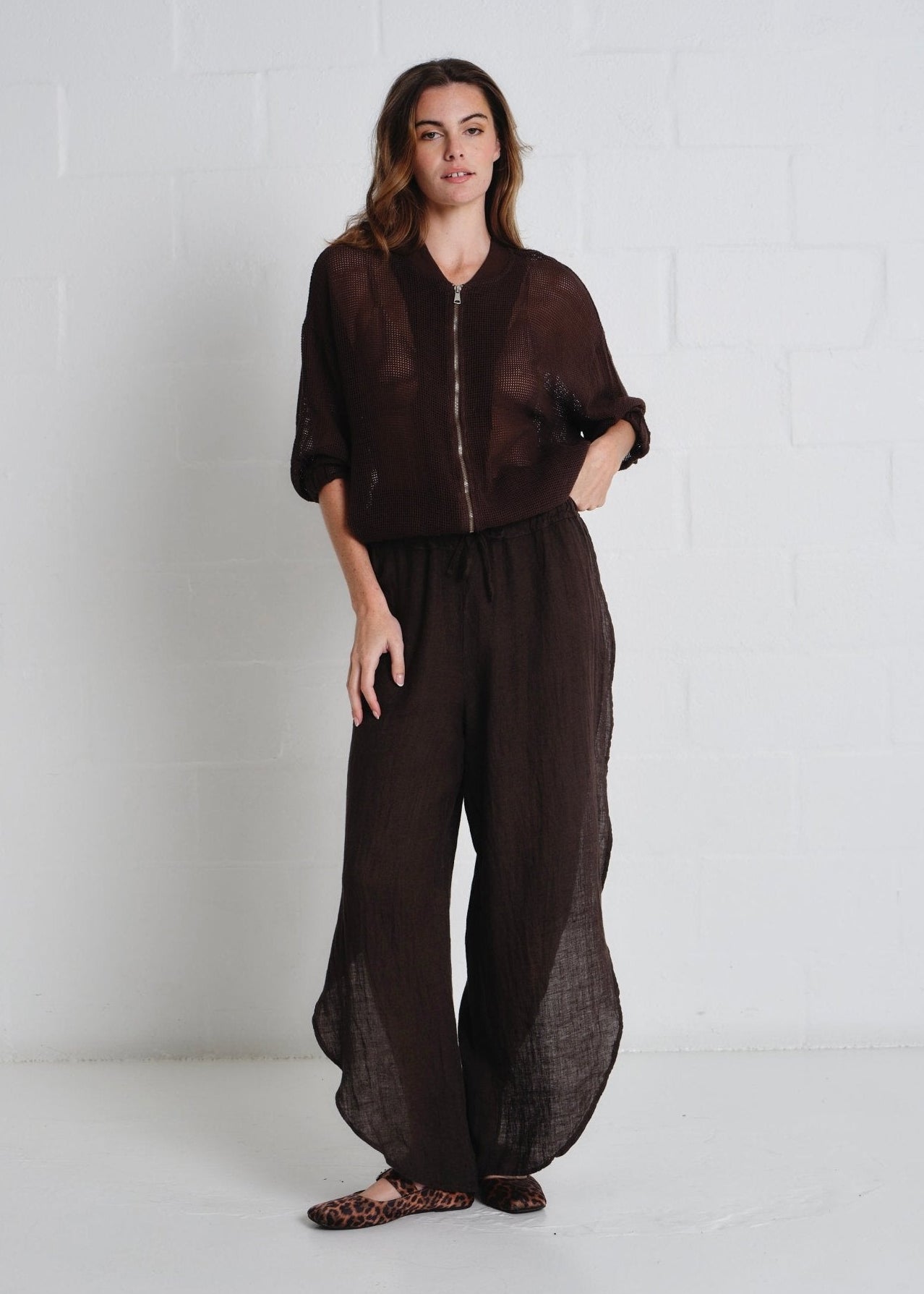 View our Liguria Side Slit Linen Pants In Chocolate - by Tribute Store
