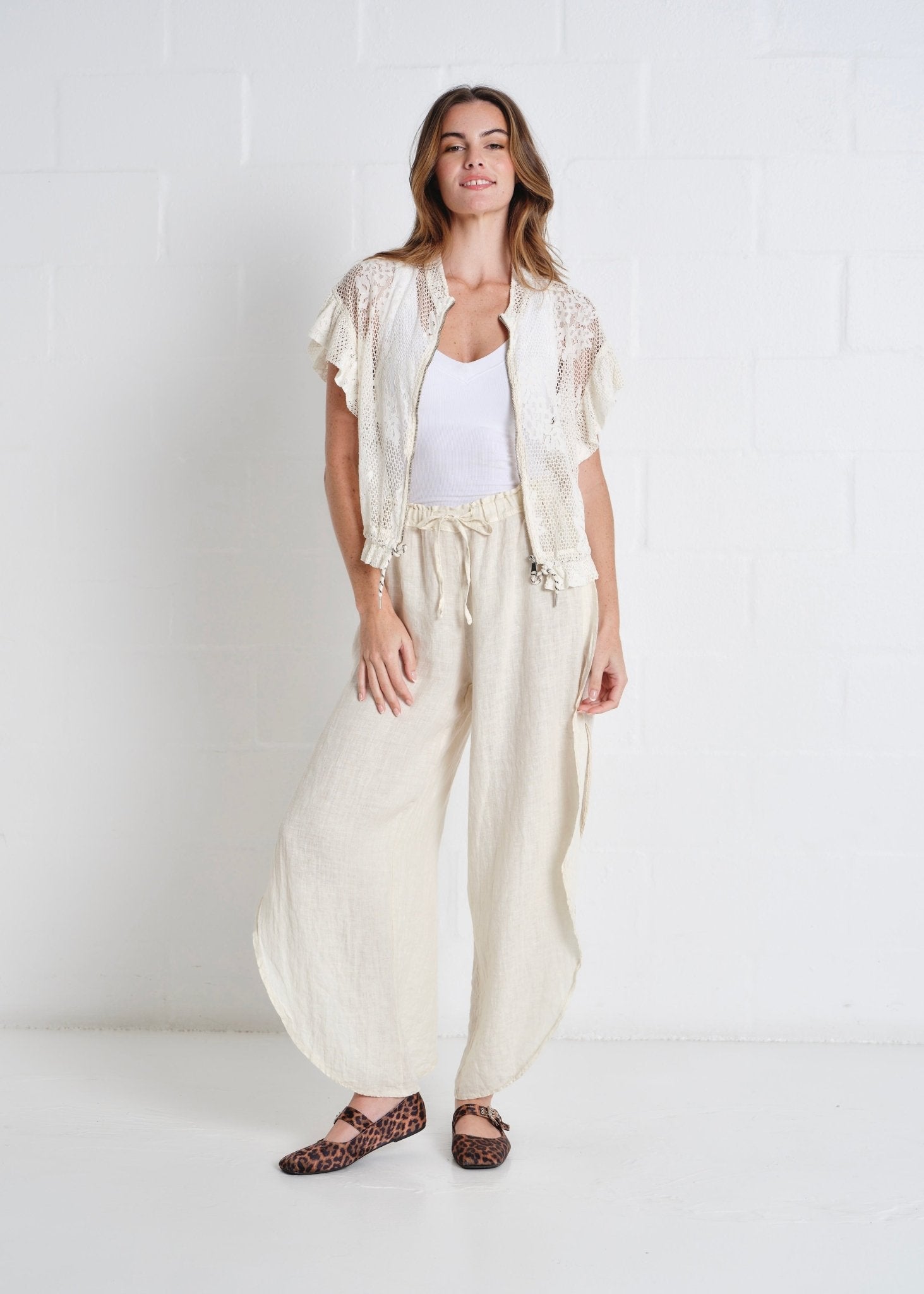 View our Liguria Side Slit Linen Pants In Cream - by Tribute Store