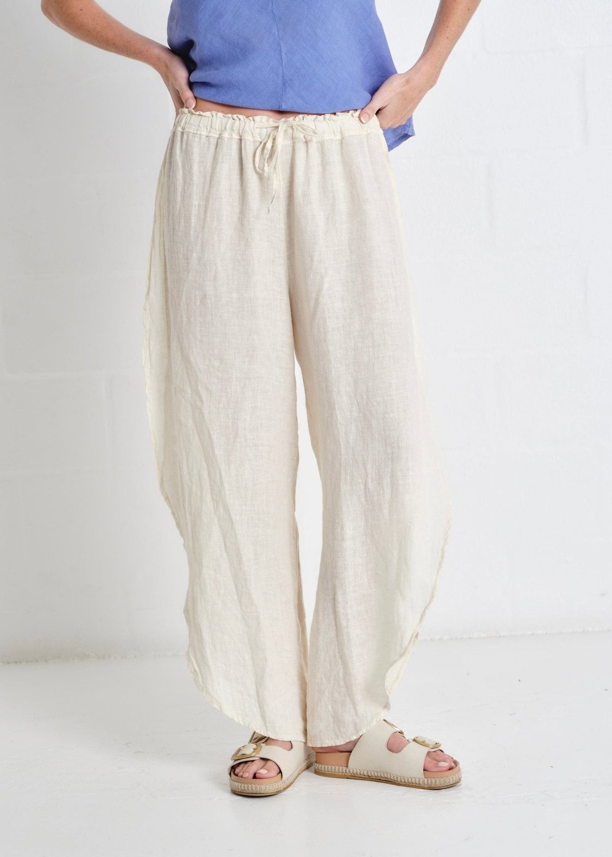View our Liguria Side Slit Linen Pants In Cream - by Tribute Store
