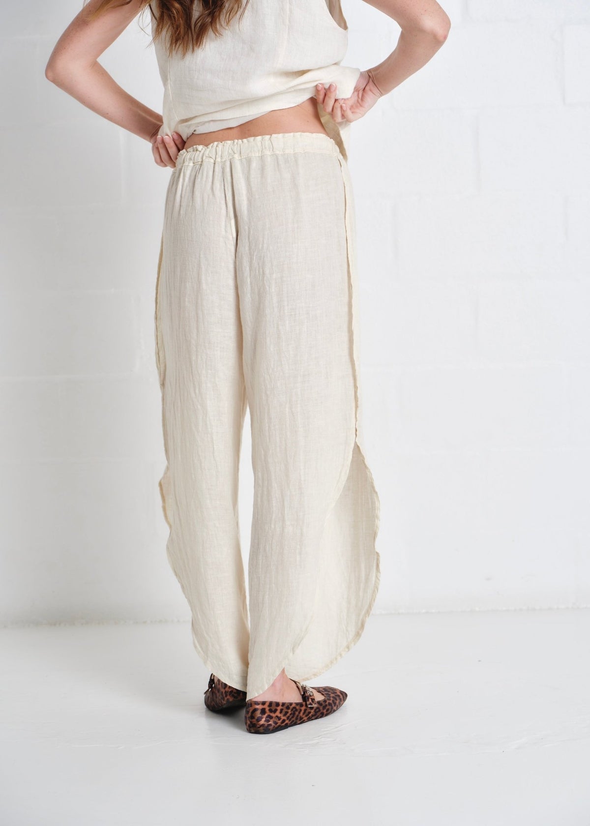 View our Liguria Side Slit Linen Pants In Cream - by Tribute Store