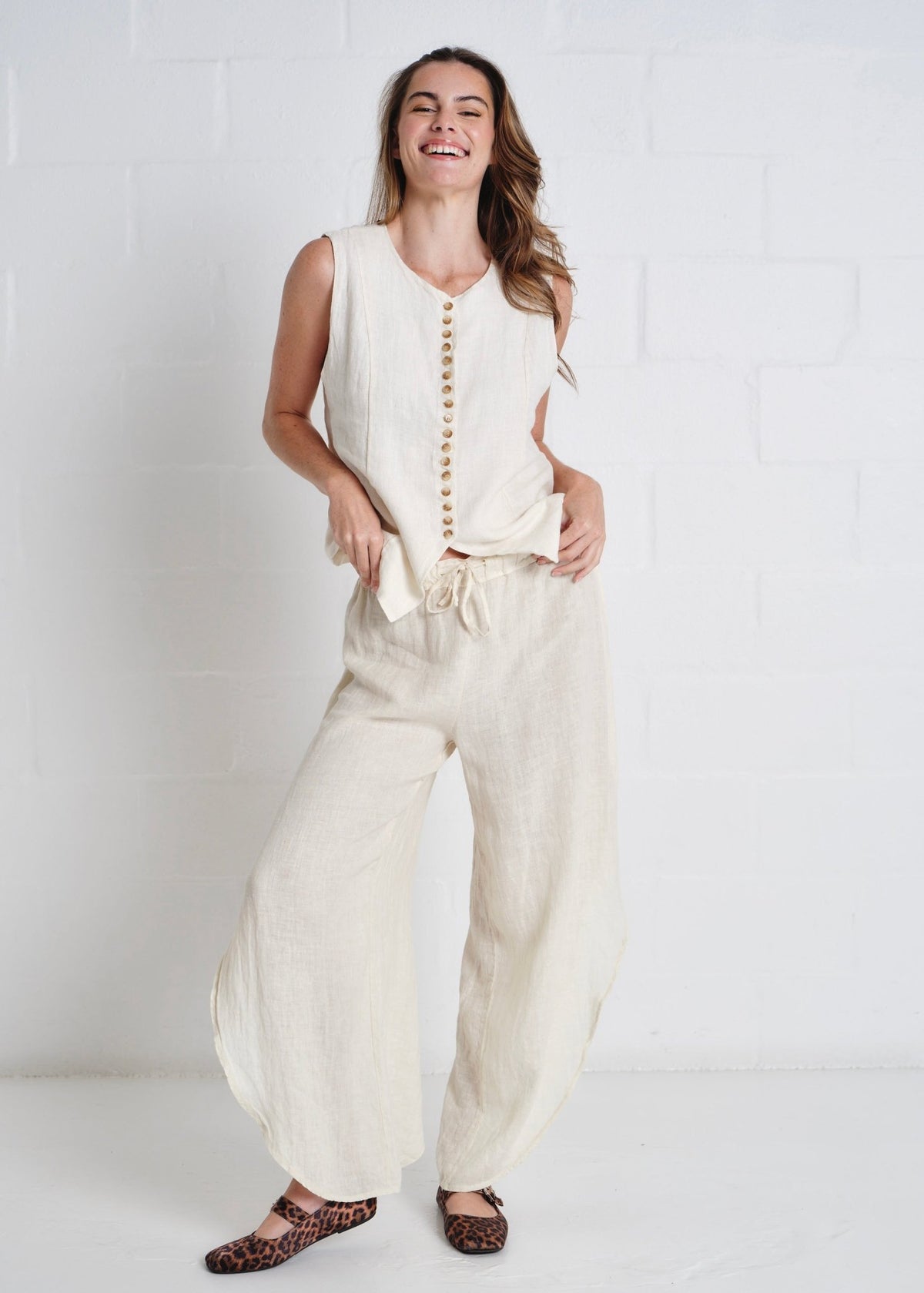 View our Liguria Side Slit Linen Pants In Cream - by Tribute Store