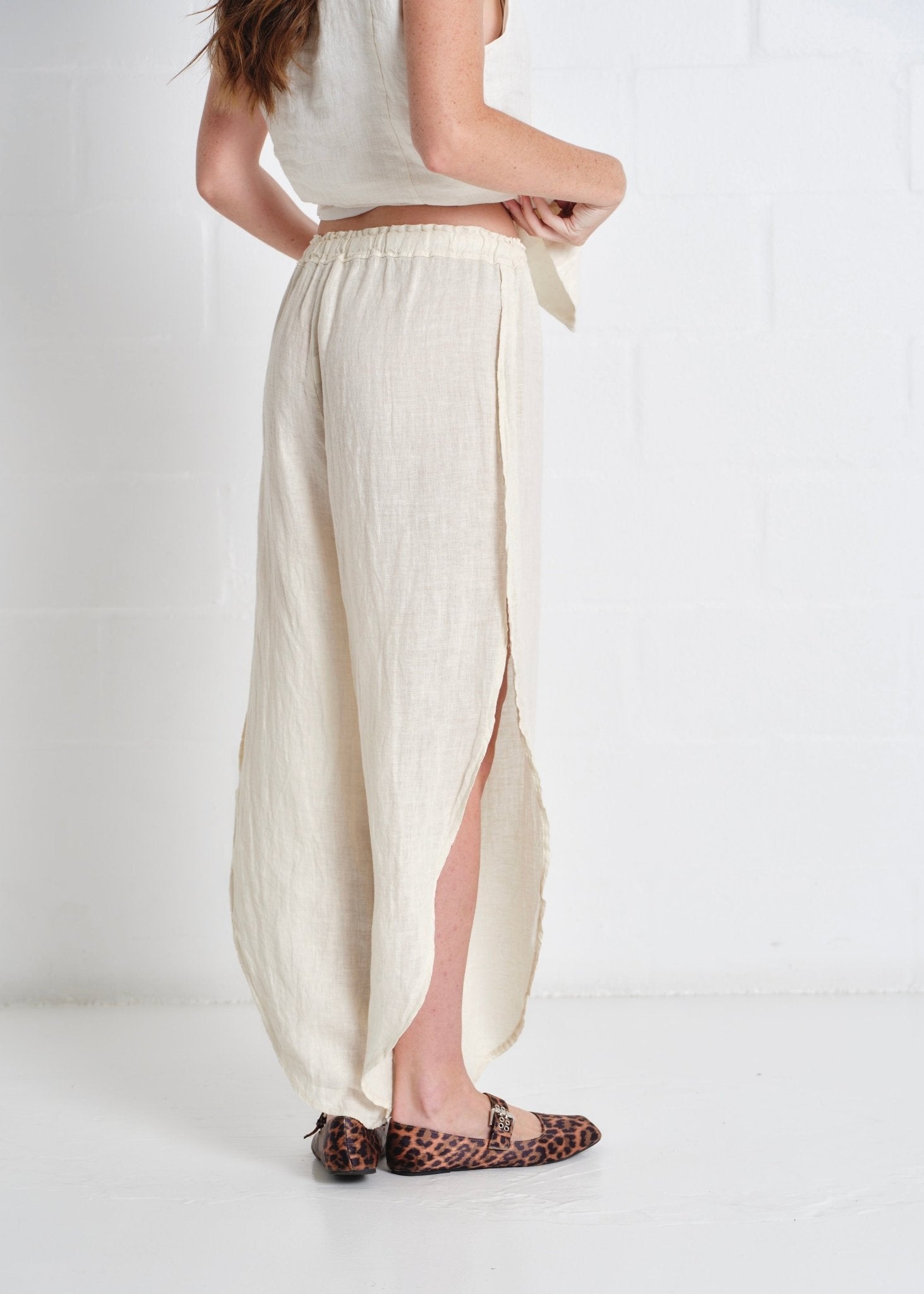 View our Liguria Side Slit Linen Pants In Cream - by Tribute Store
