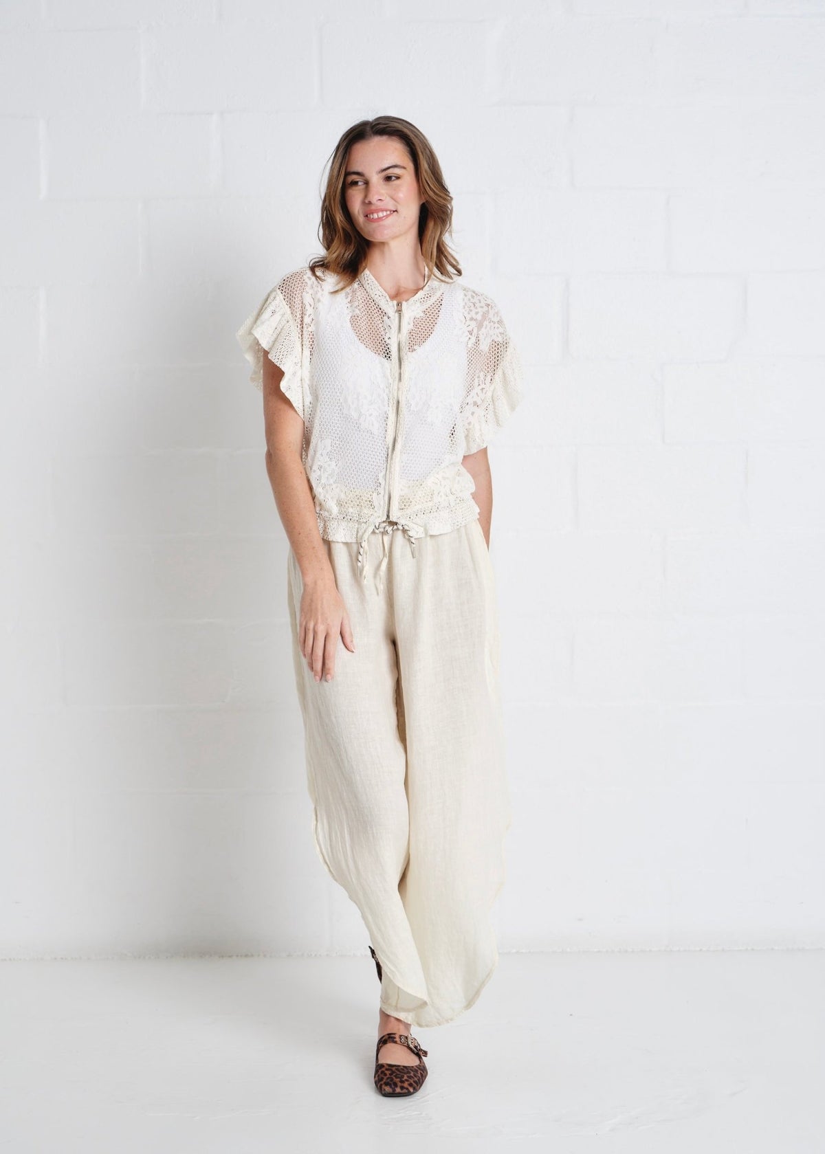 View our Liguria Side Slit Linen Pants In Cream - by Tribute Store