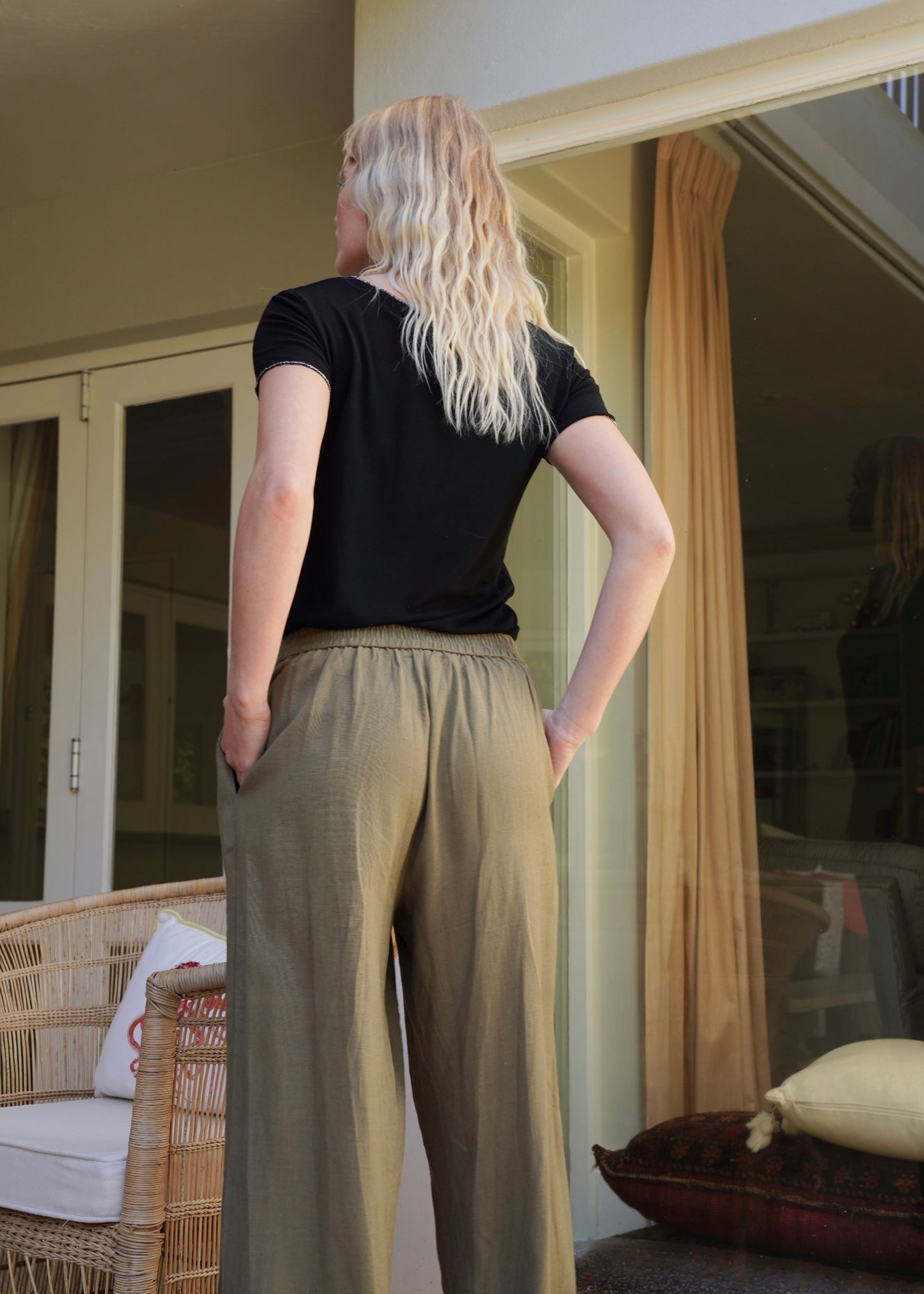 View our Linen Blend Trousers In Khaki - by Tribute Store