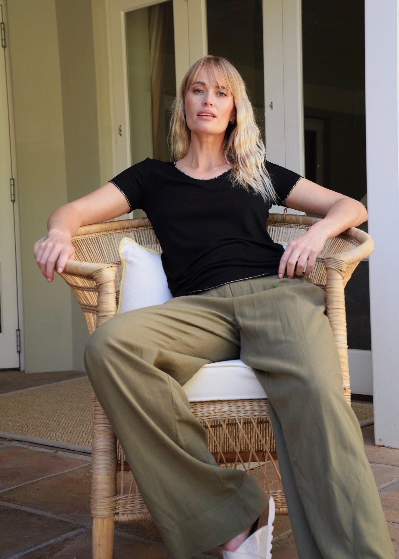 View our Linen Blend Trousers In Khaki - by Tribute Store