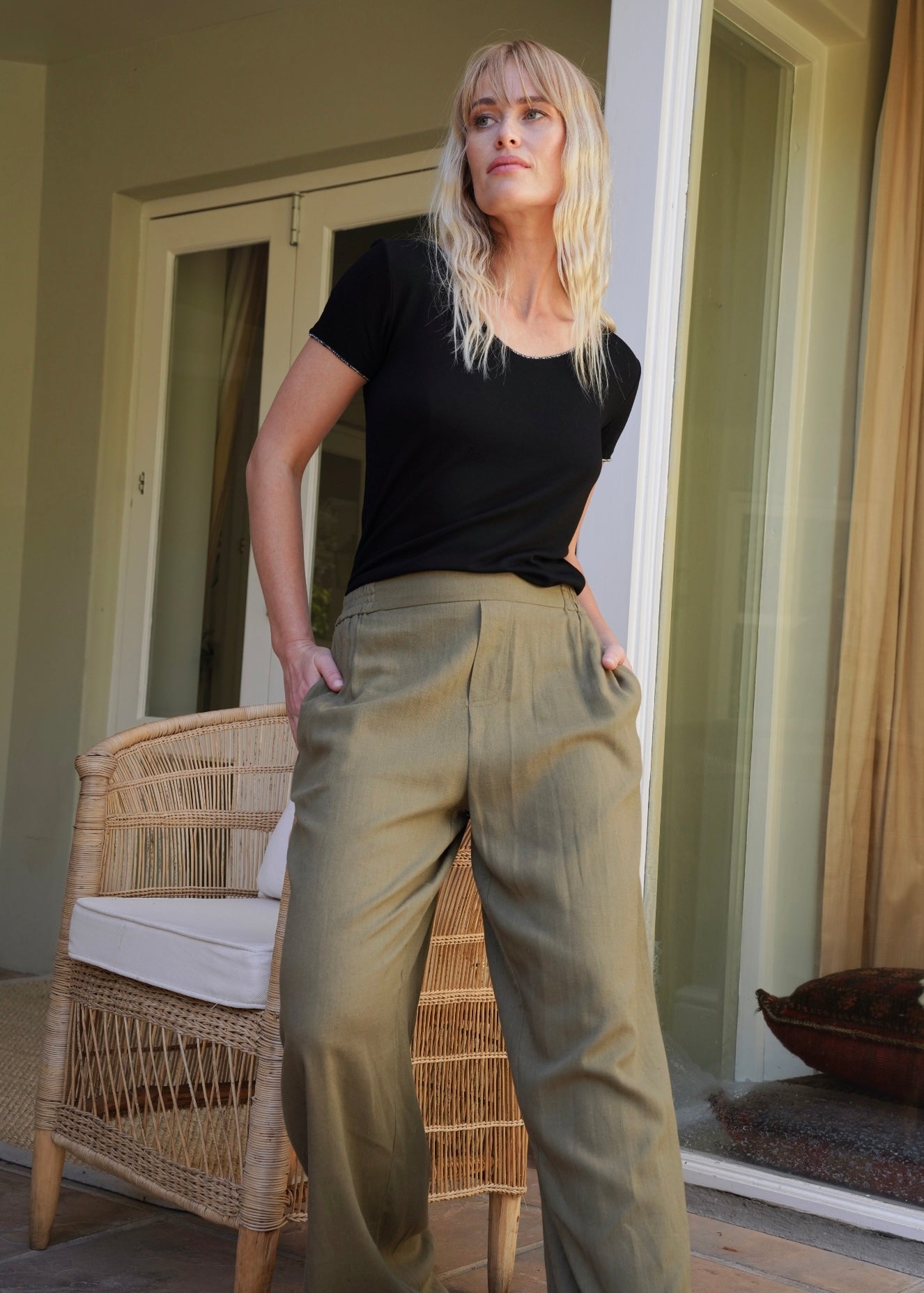 View our Linen Blend Trousers In Khaki - by Tribute Store