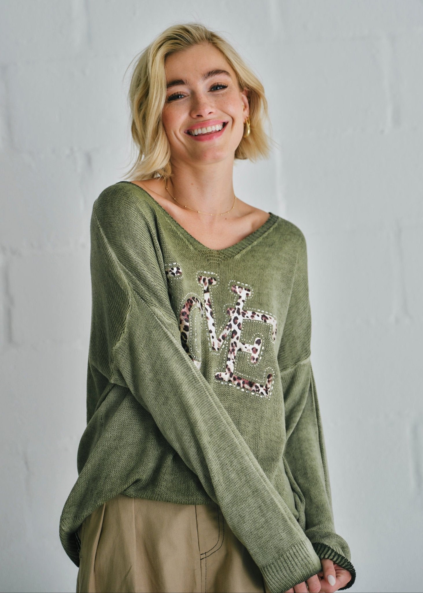 View our Love V - Neck Italian Knit In Khaki - by Tribute Store