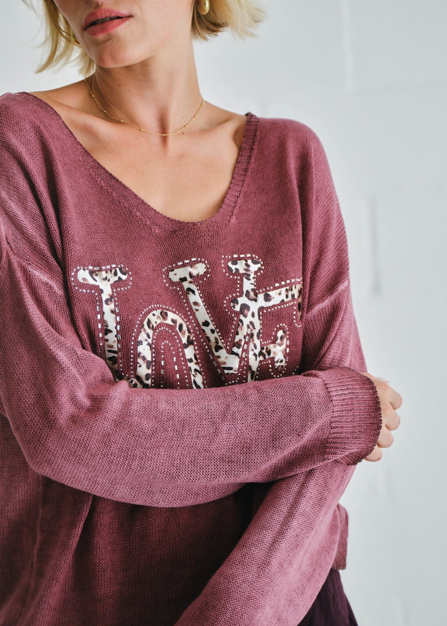 View our Love V - Neck Italian Knit In Stonewashed Purple - by Tribute Store