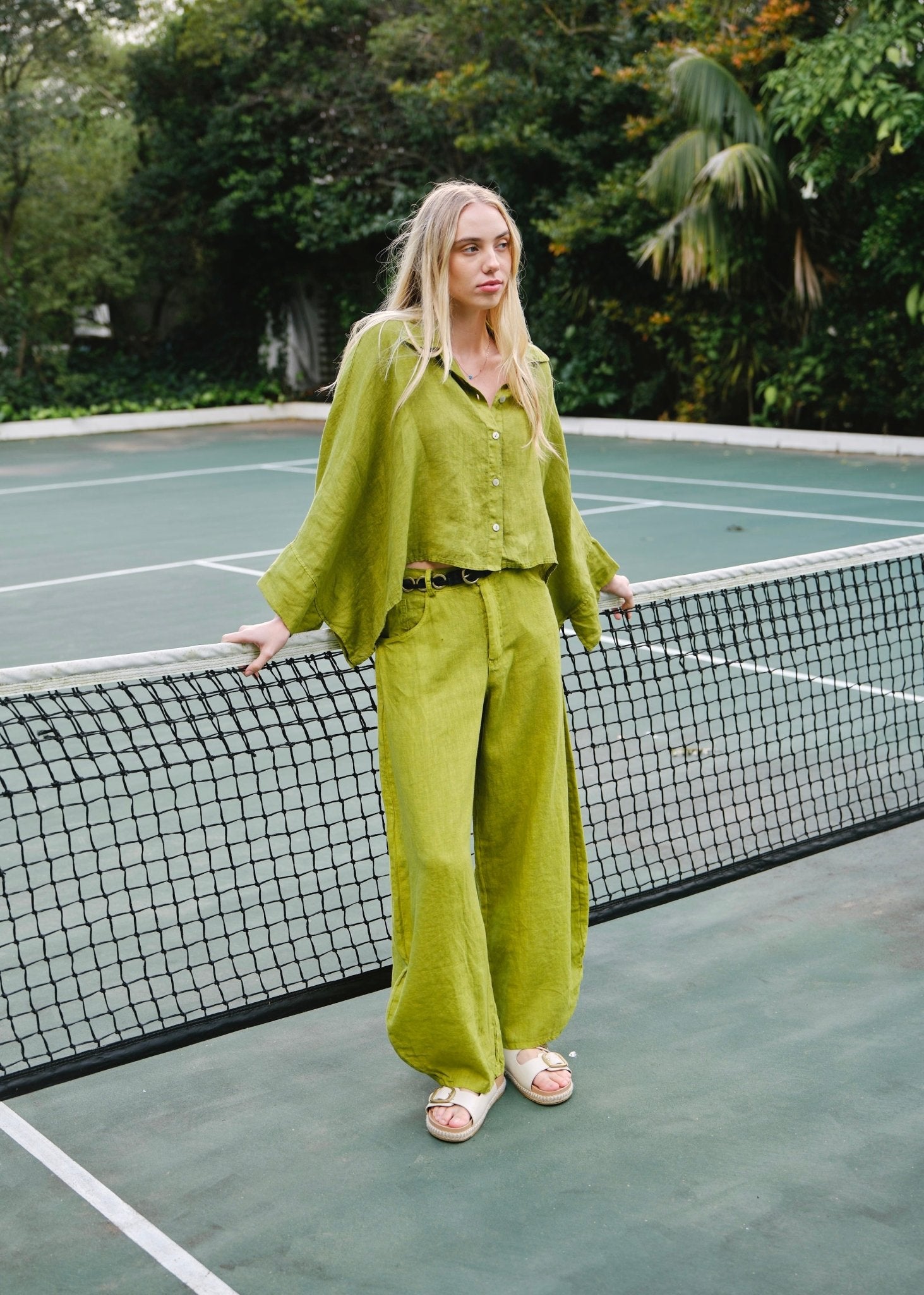 View our Lucca Italian Linen Batwing Shirt in Green - by Tribute Store