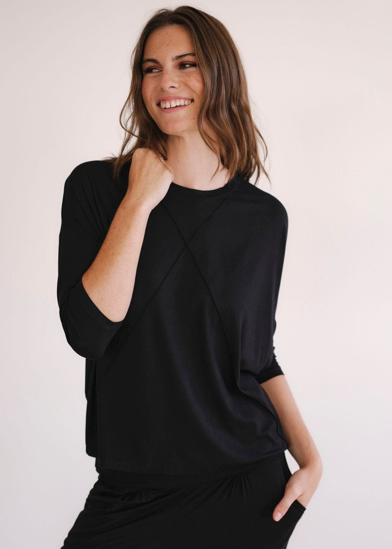View our Lucie Tee With Seam Detail In Black - by Tribute Store