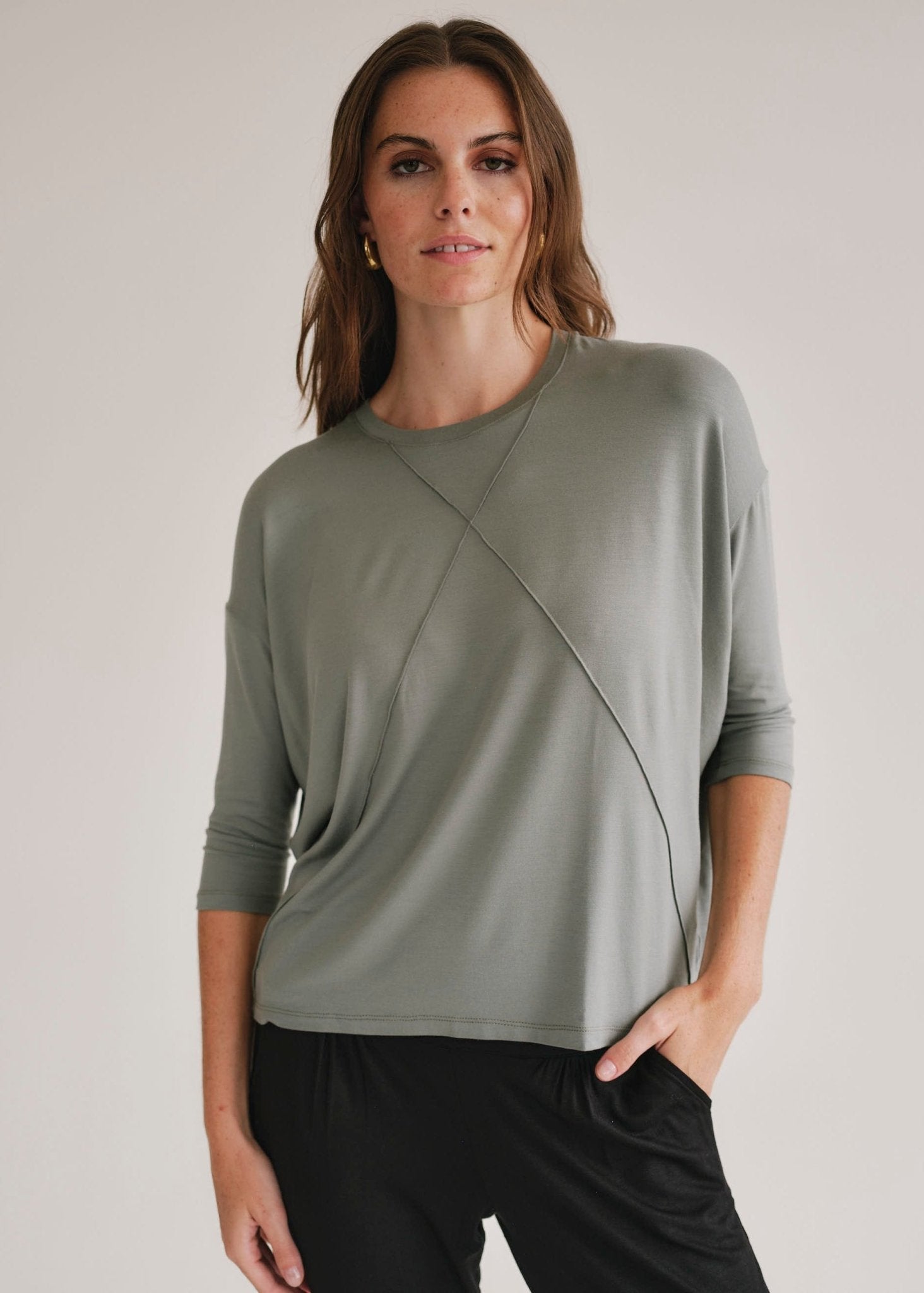 View our Lucie Tee With Seam Detail In Sage - by Tribute Store
