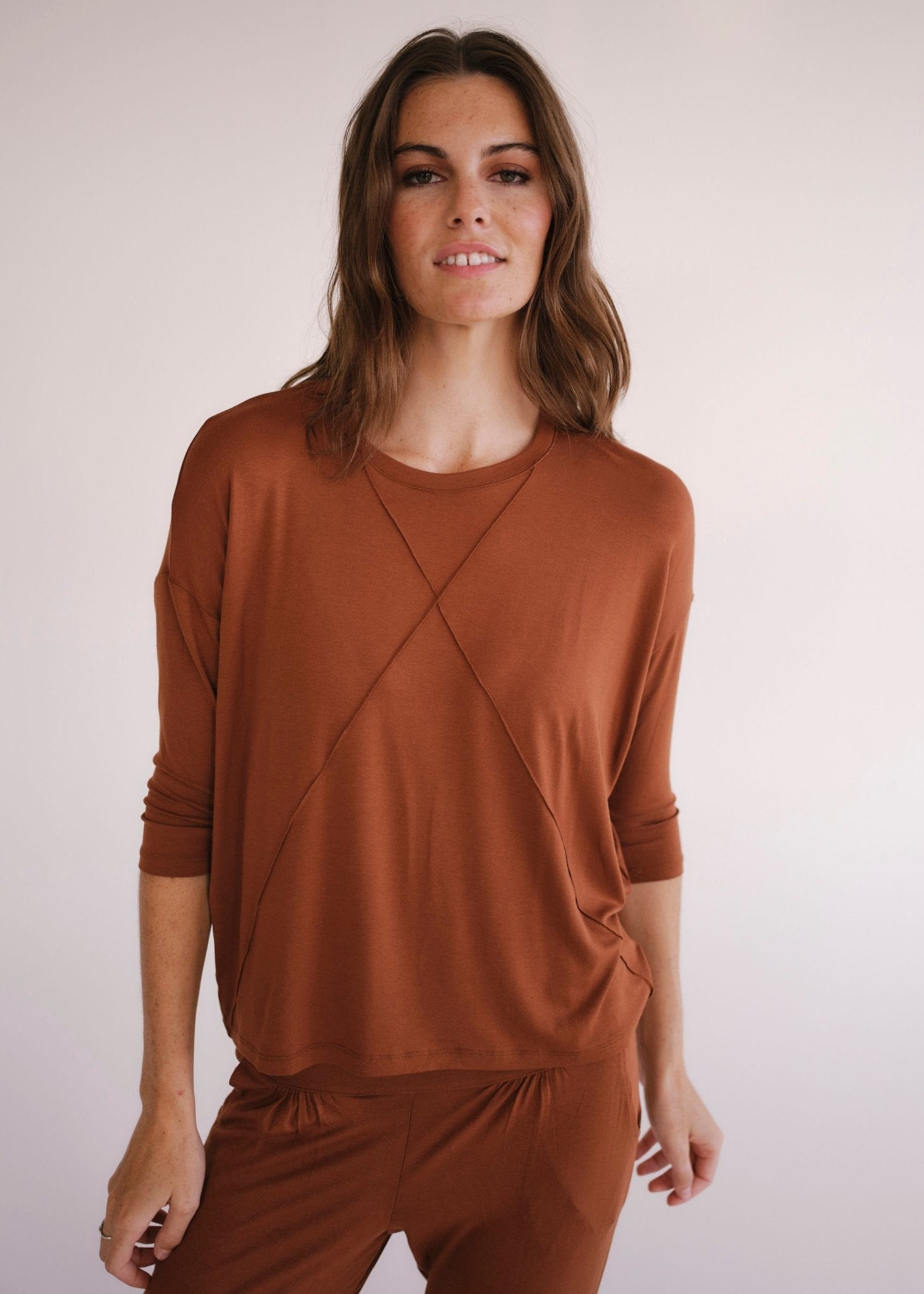 View our Lucie Tee With Seam Detail In Tabacco - by Tribute Store