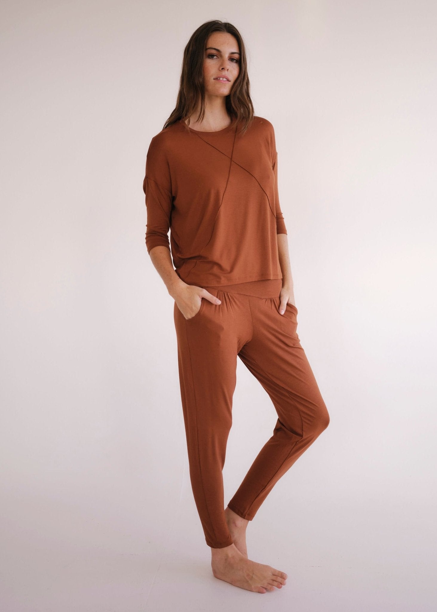 View our Lucie Tee With Seam Detail In Tabacco - by Tribute Store