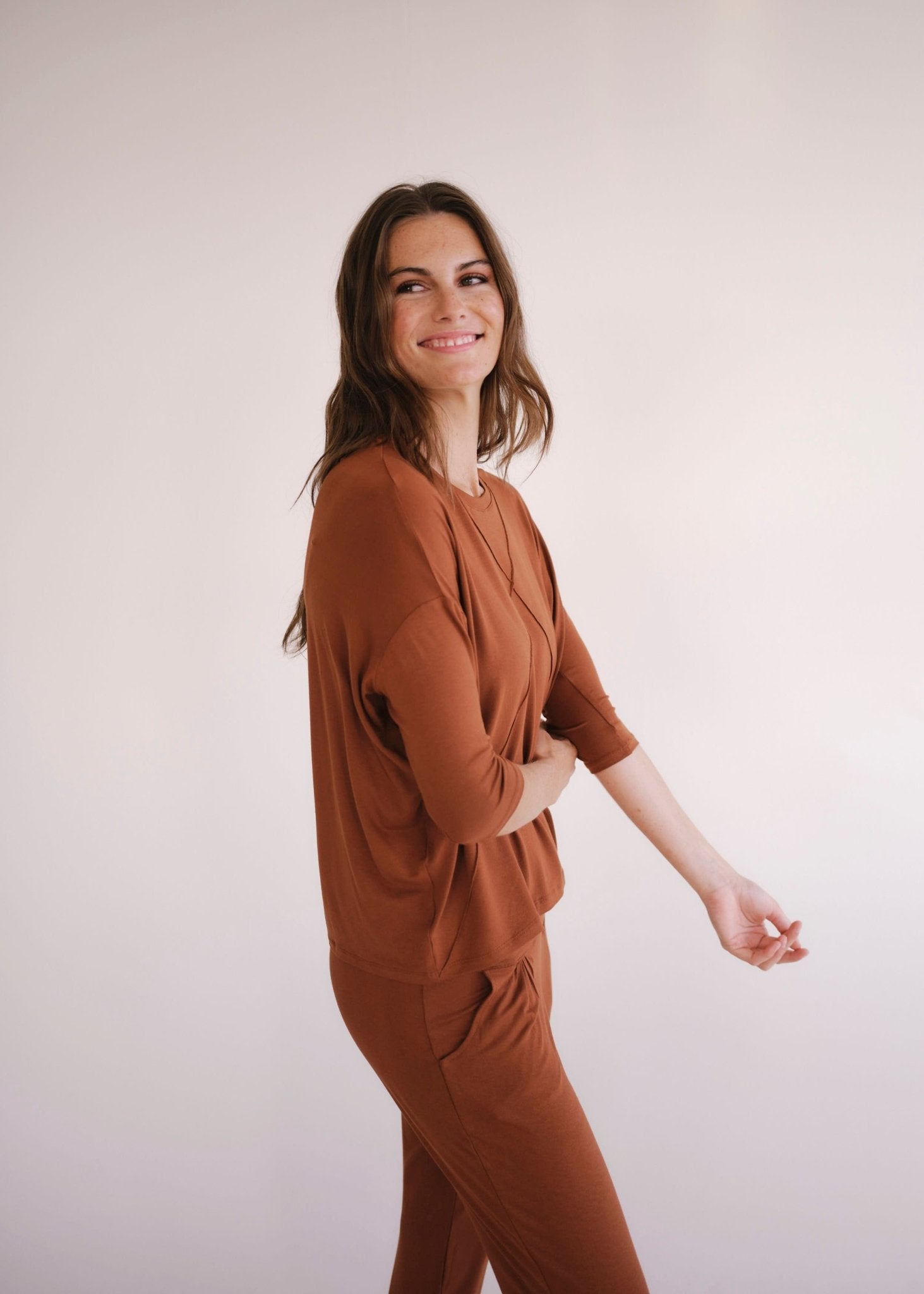 View our Lucie Tee With Seam Detail In Tabacco - by Tribute Store