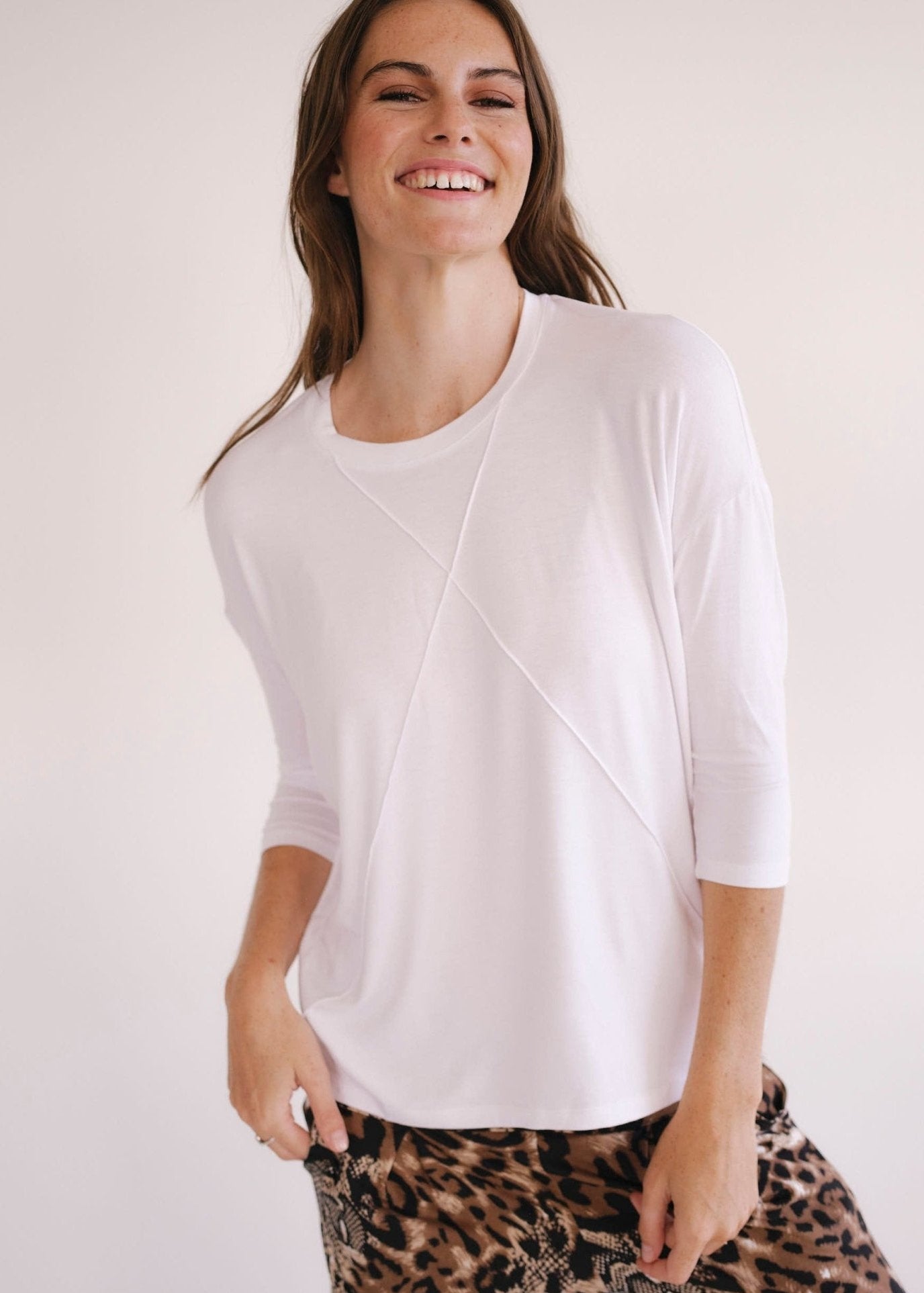 View our Lucie Tee With Seam Detail In White - by Tribute Store